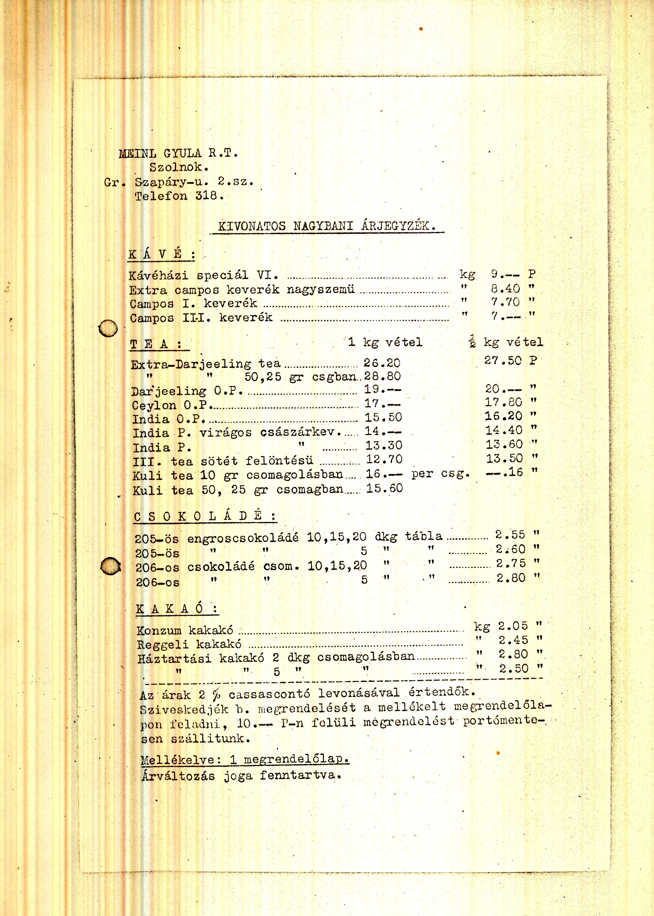 Meinl árjegyzék (Magyar Kereskedelmi és Vendéglátóipari Múzeum CC BY-NC-SA)