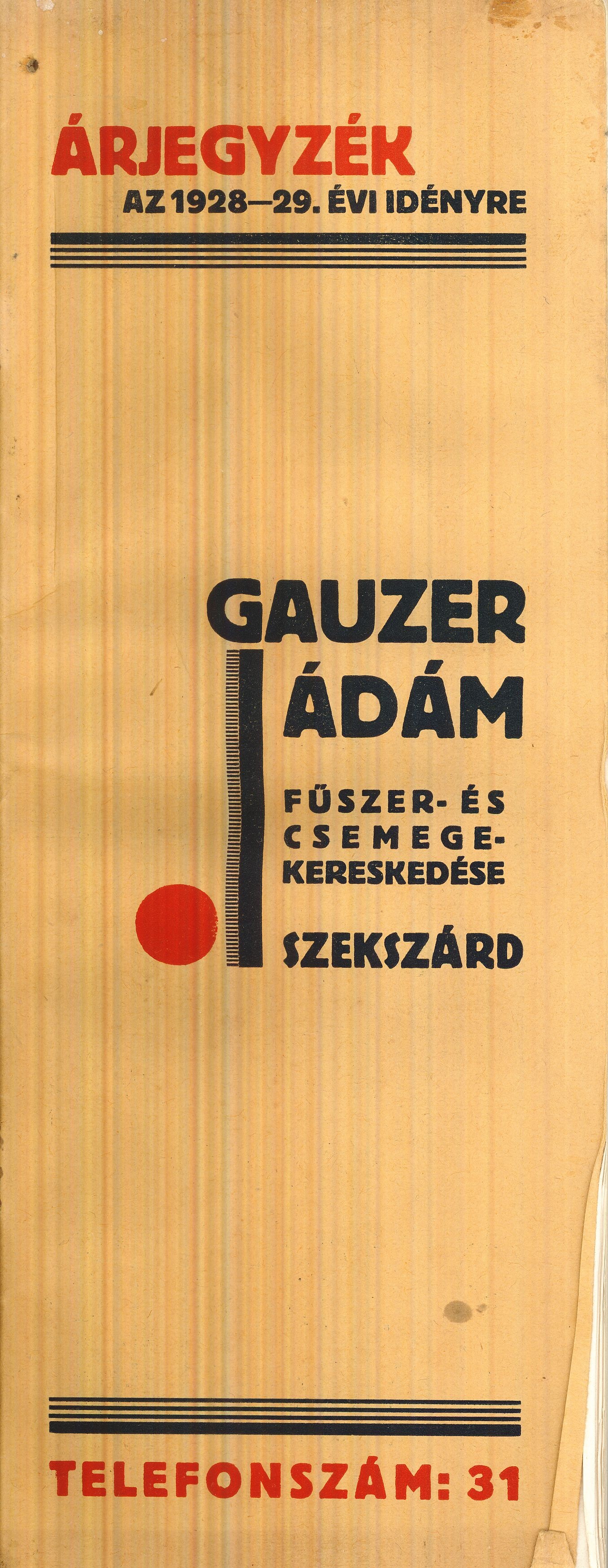 Gauzer Ádám árjegyzék (Magyar Kereskedelmi és Vendéglátóipari Múzeum CC BY-NC-SA)