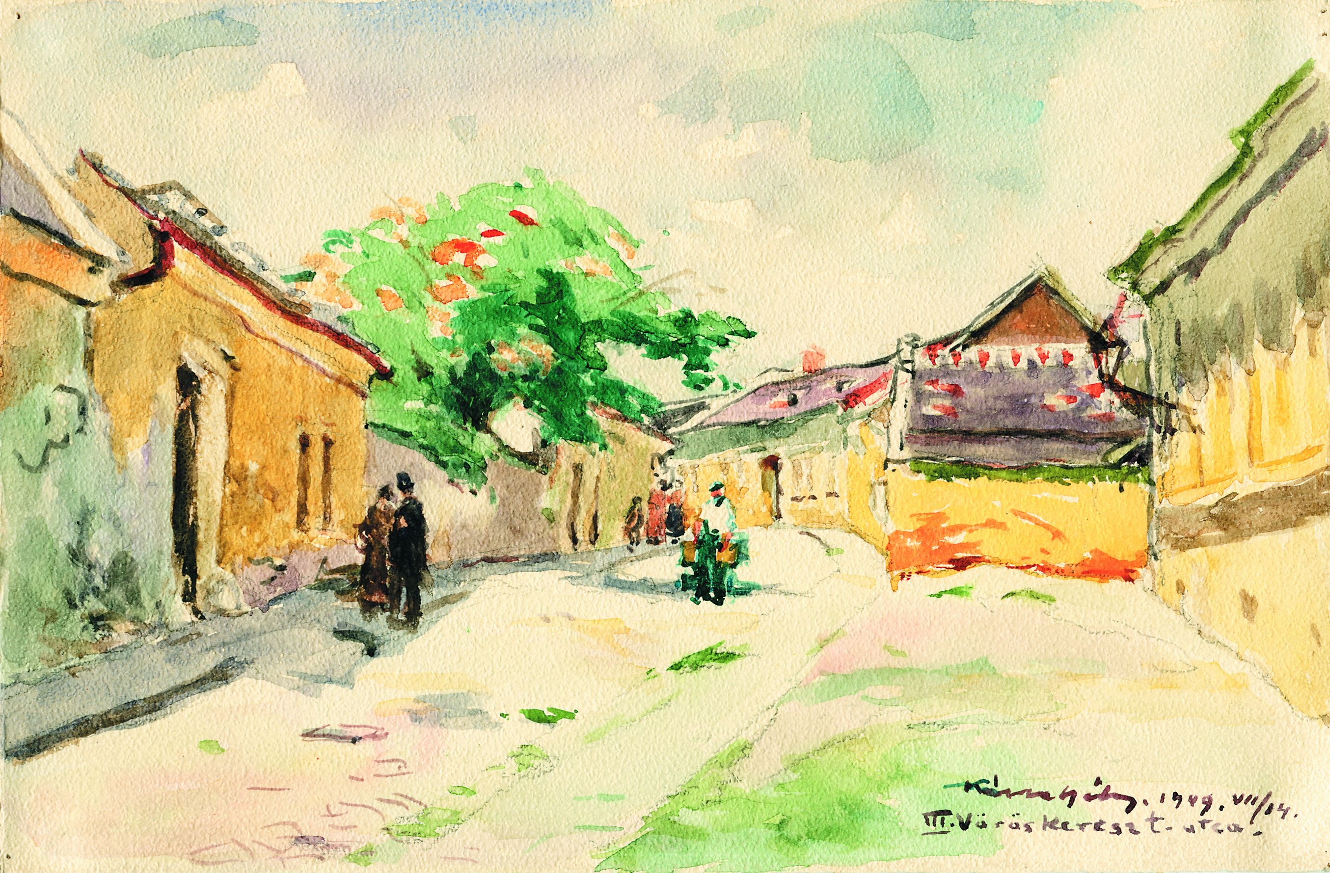 A Vöröskereszt utcáról készített festmény (Óbudai Múzeum CC BY-NC-SA)