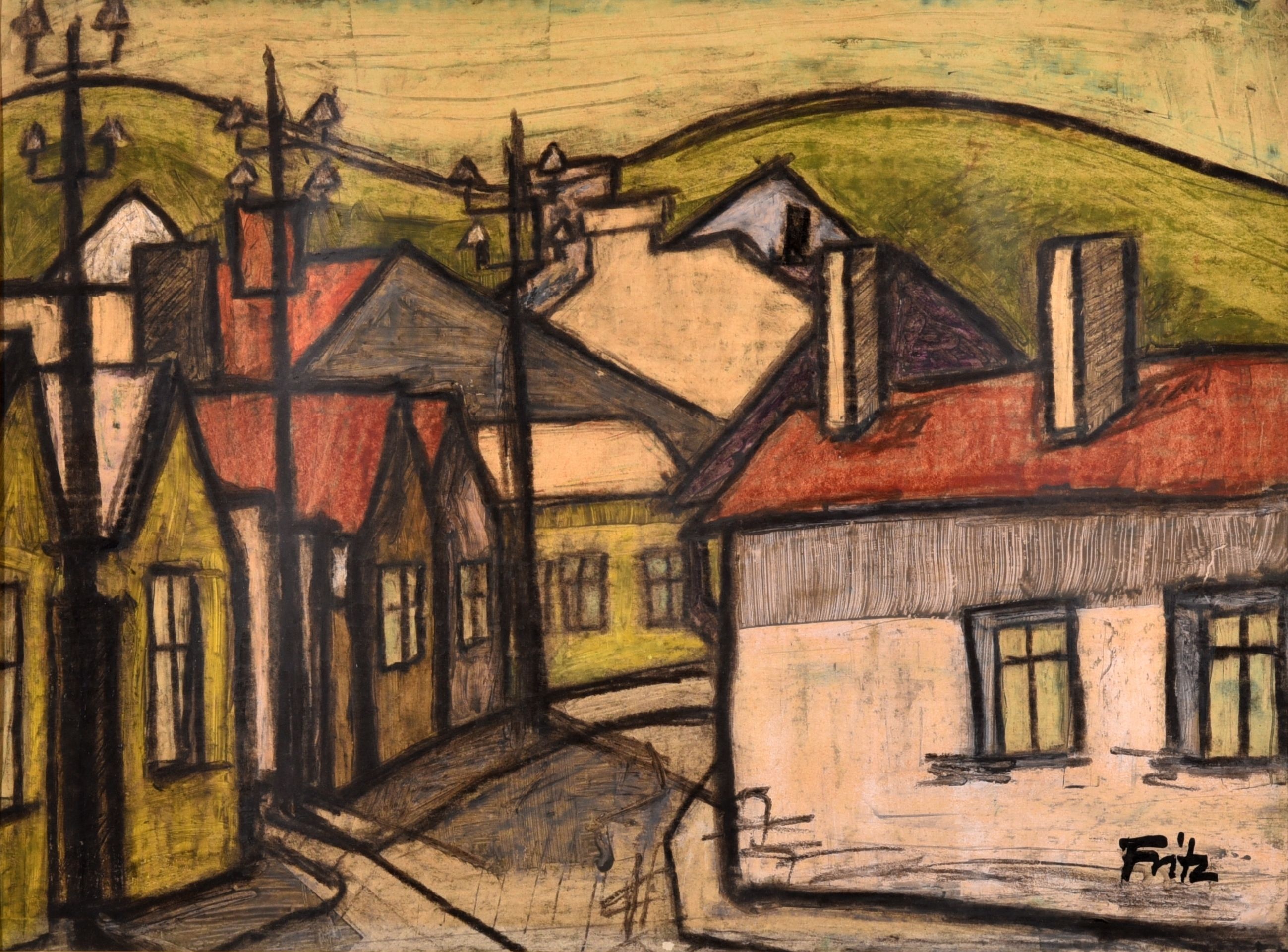 Utcakép, földszintes lakóházakkal (Óbudai Múzeum CC BY-NC-SA)