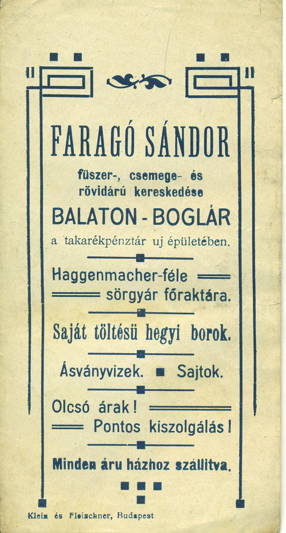Faragó Sándor vegyeskereskedése Balatonboglár (Magyar Kereskedelmi és Vendéglátóipari Múzeum CC BY-NC-SA)