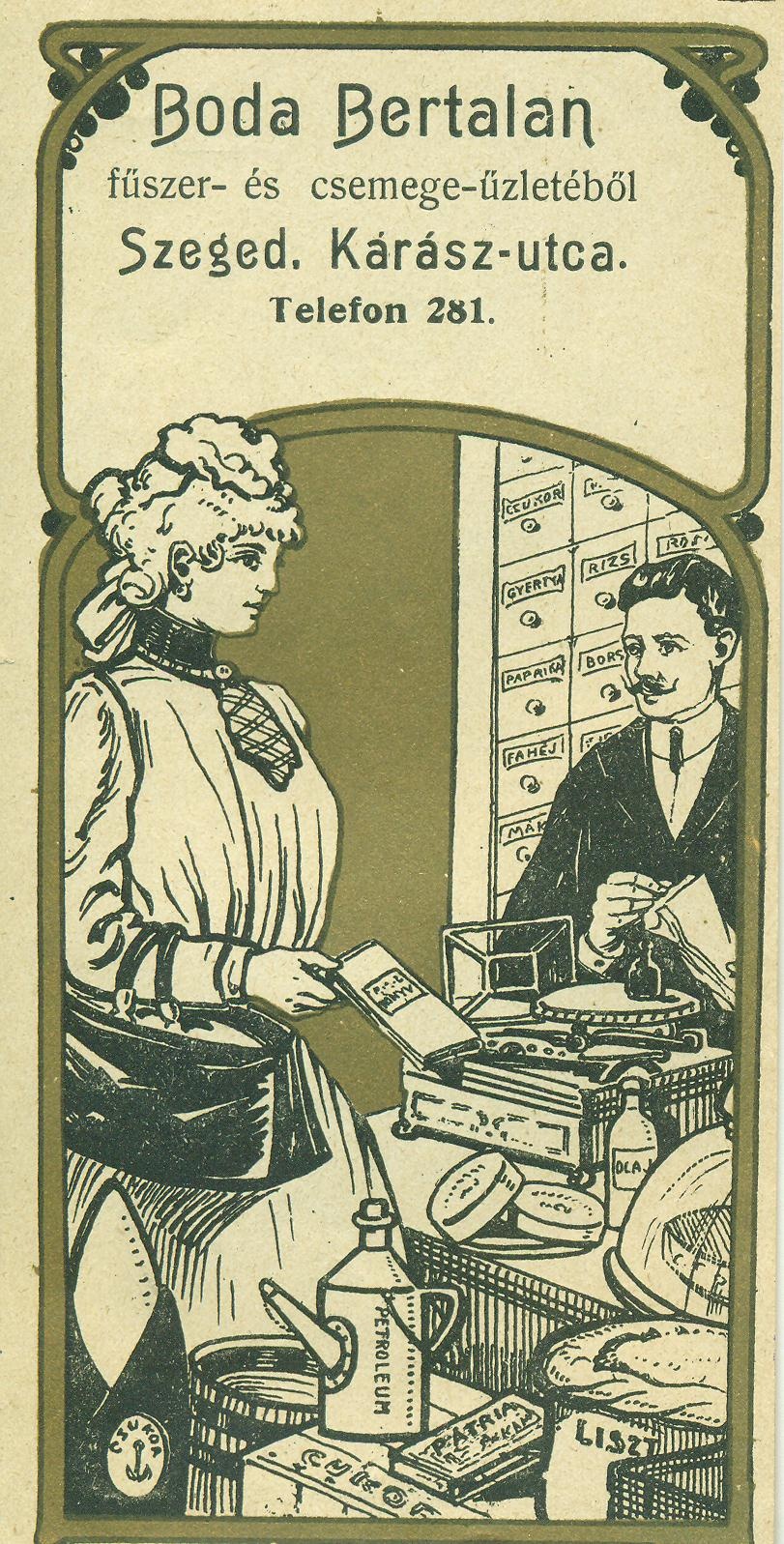 Boda Bertalan fűszer- és csemegekereskedése (Magyar Kereskedelmi és Vendéglátóipari Múzeum CC BY-NC-SA)