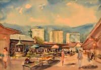 Az óbudai piacot ábrázoló festmény