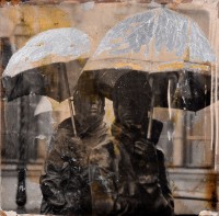 Az "Esernyősök" című szoborcsoportról készített alkotás