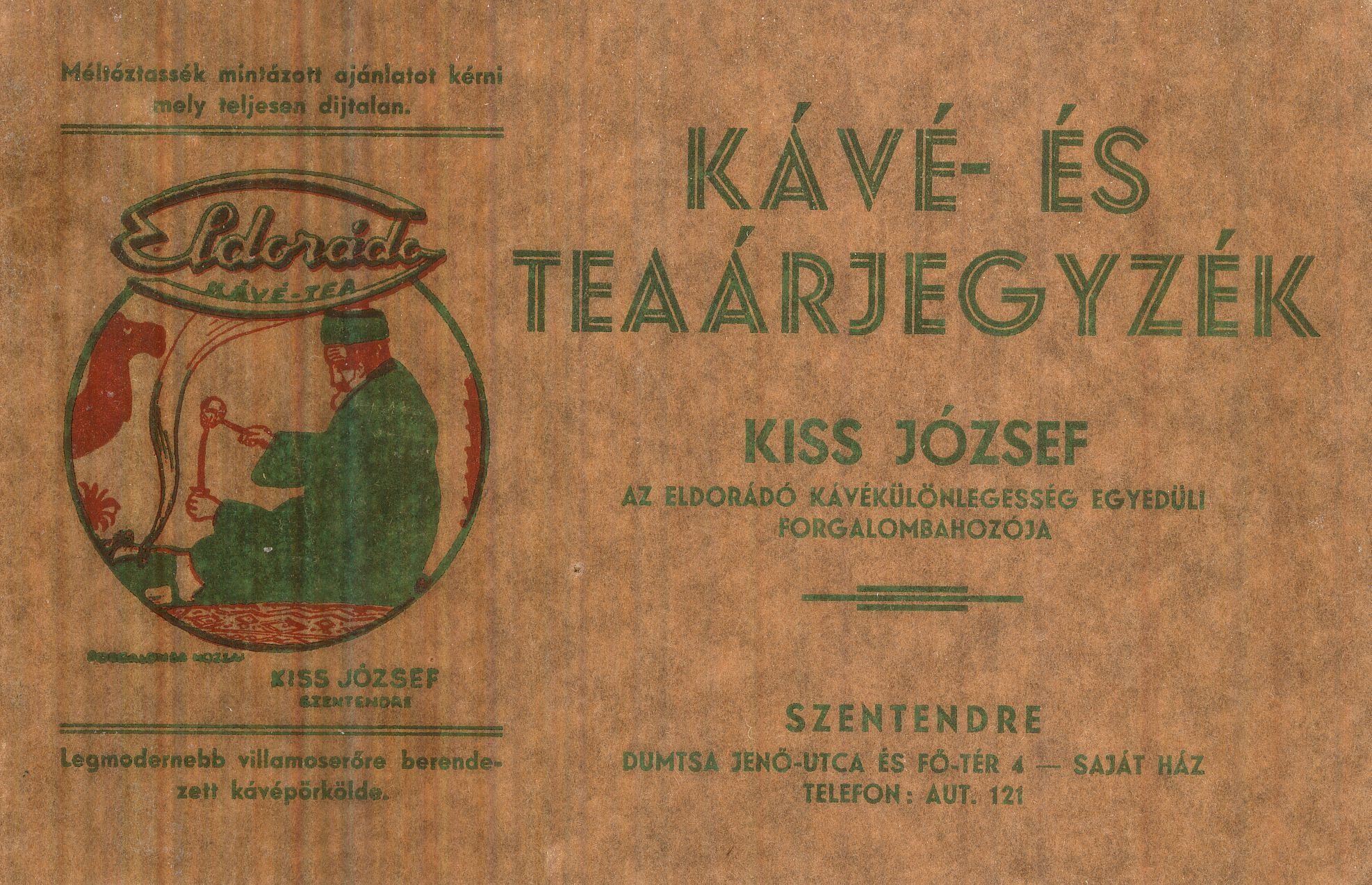 Kiss József KÁVÉ- ÉS TEAÁRJEGYZÉK (Magyar Kereskedelmi és Vendéglátóipari Múzeum CC BY-NC-SA)