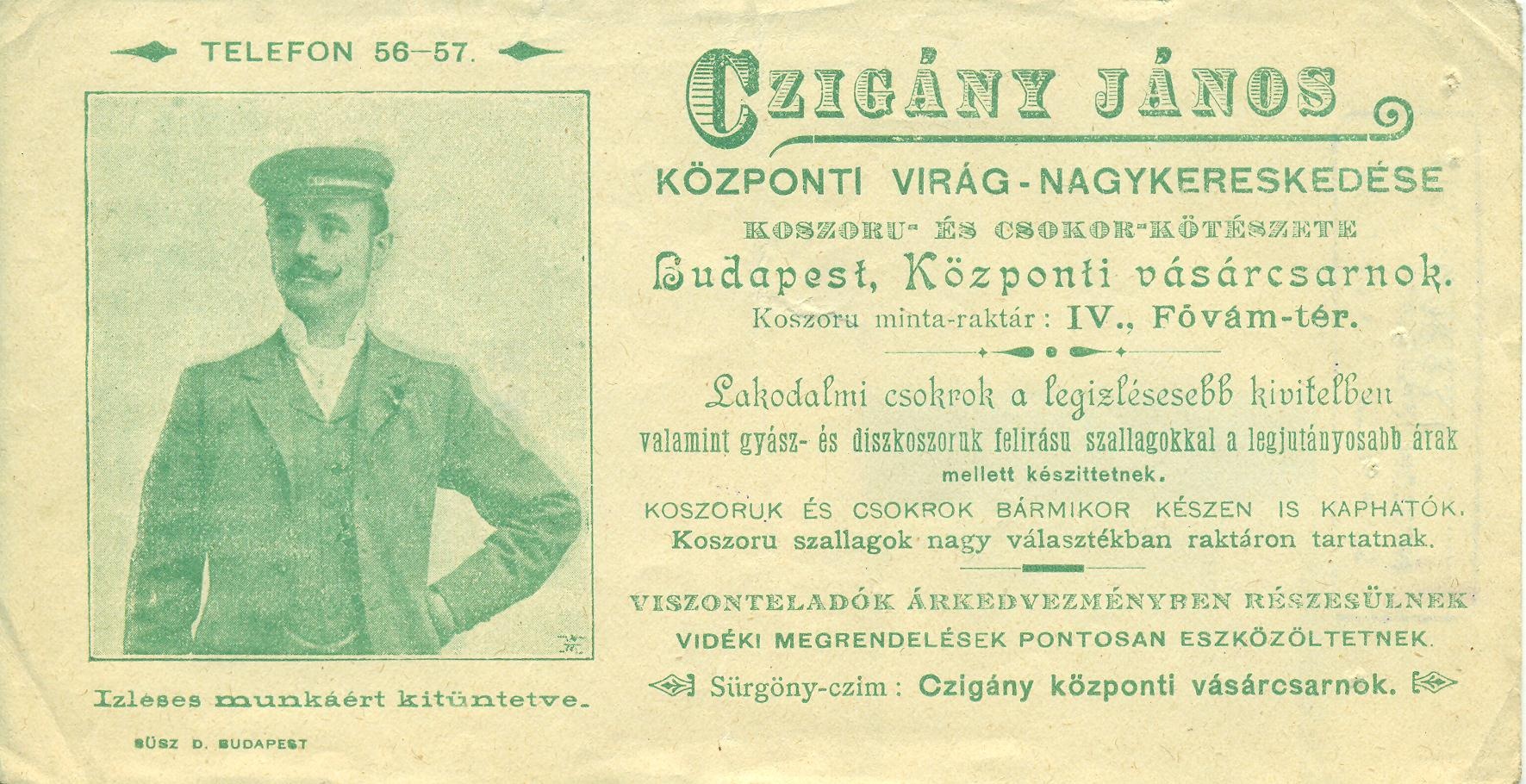 Czigány János virág nagykereskedése (Magyar Kereskedelmi és Vendéglátóipari Múzeum CC BY-NC-SA)