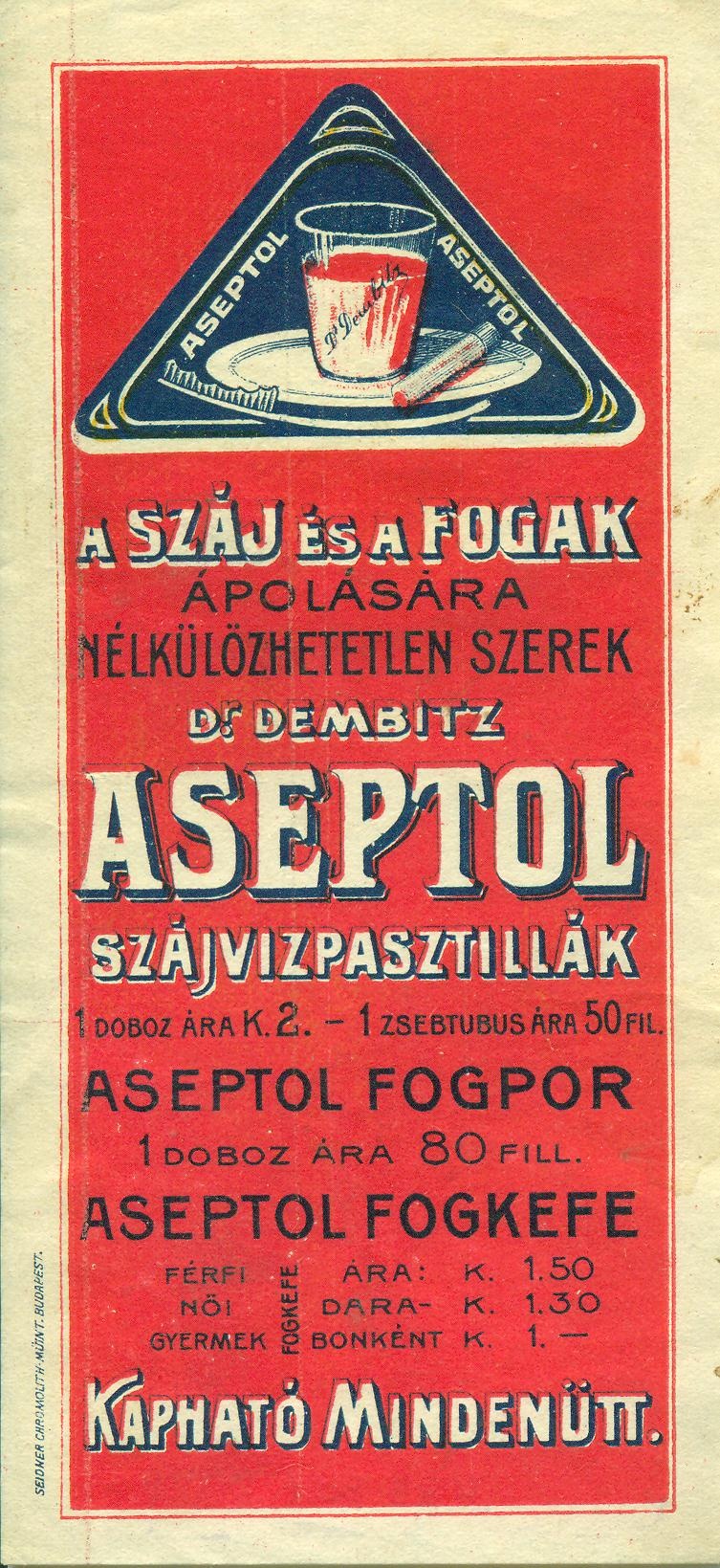 Dr. Dembitz Aseptol szájvízpasztellák (Magyar Kereskedelmi és Vendéglátóipari Múzeum CC BY-NC-SA)