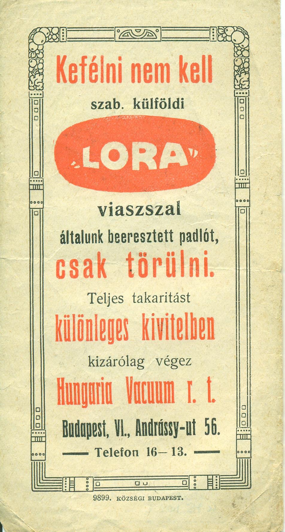 Lora padlóviasz (Magyar Kereskedelmi és Vendéglátóipari Múzeum CC BY-NC-SA)