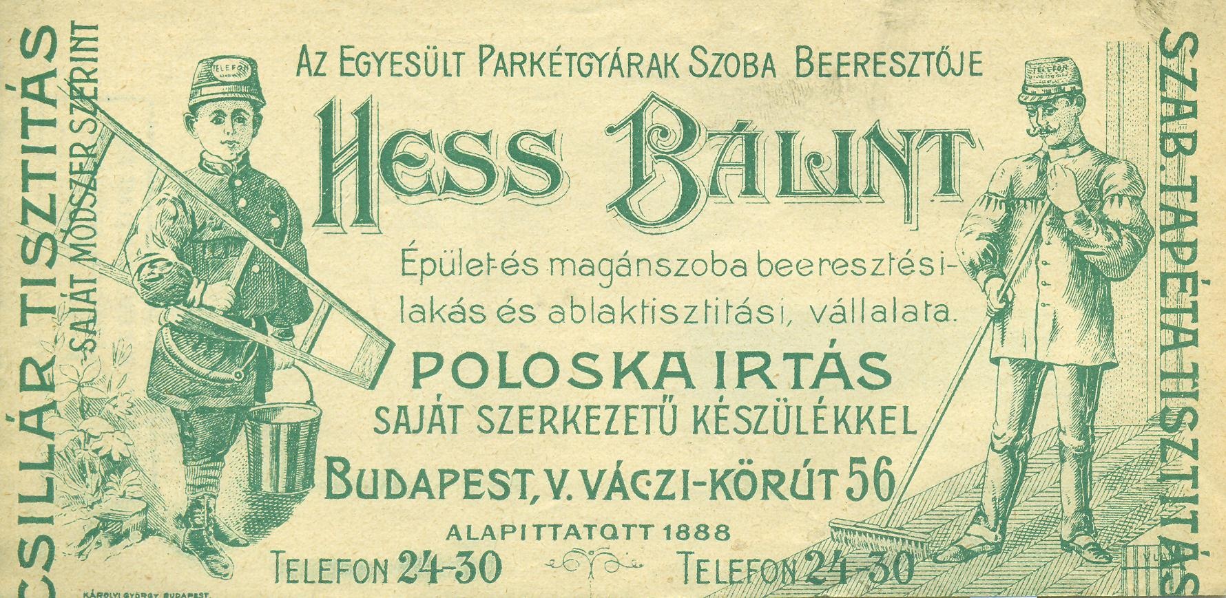 Hess Bálint tisztító-poloskairtó vállalata (Magyar Kereskedelmi és Vendéglátóipari Múzeum CC BY-NC-SA)