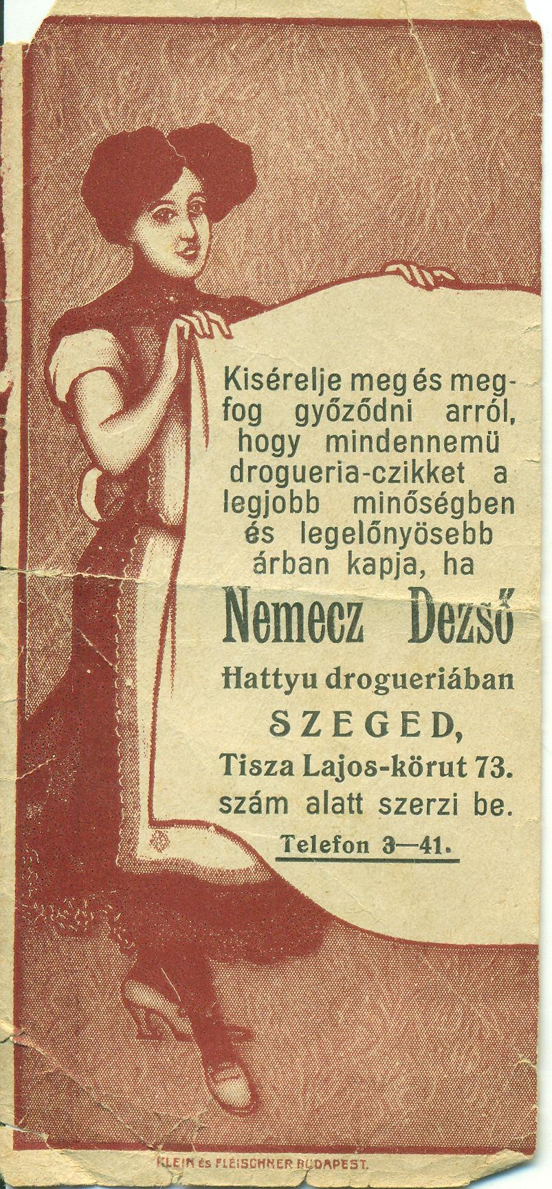 Nemecz Dezső Hattyu droguera, Szeged (Magyar Kereskedelmi és Vendéglátóipari Múzeum CC BY-NC-SA)