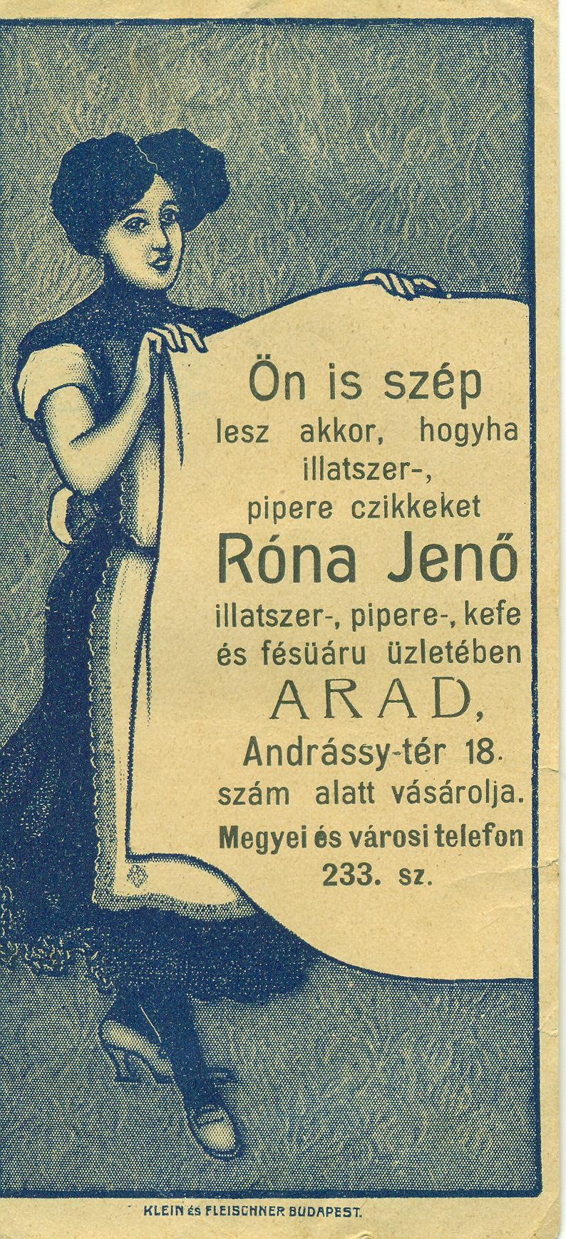 Róna Jenő pipere boltos, Arad (Magyar Kereskedelmi és Vendéglátóipari Múzeum CC BY-NC-SA)