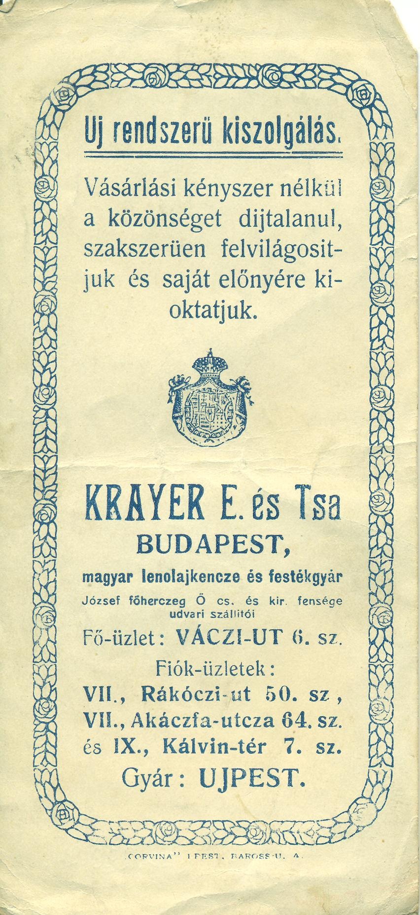 Krayer E. és Tsa lenolajkence- és festékgyár (Magyar Kereskedelmi és Vendéglátóipari Múzeum CC BY-NC-SA)