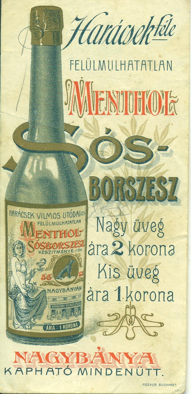 Harácsek-féle Menthol- Sósborszesz (Magyar Kereskedelmi és Vendéglátóipari Múzeum CC BY-NC-SA)