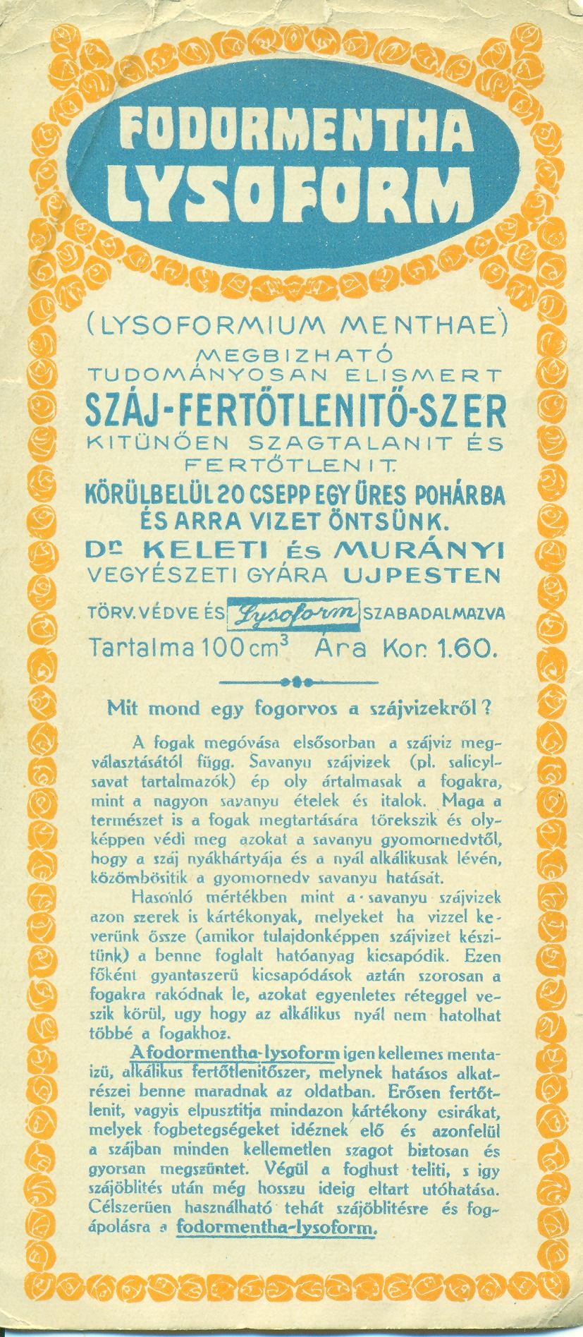 Fodormentha Lysoform (Magyar Kereskedelmi és Vendéglátóipari Múzeum CC BY-NC-SA)