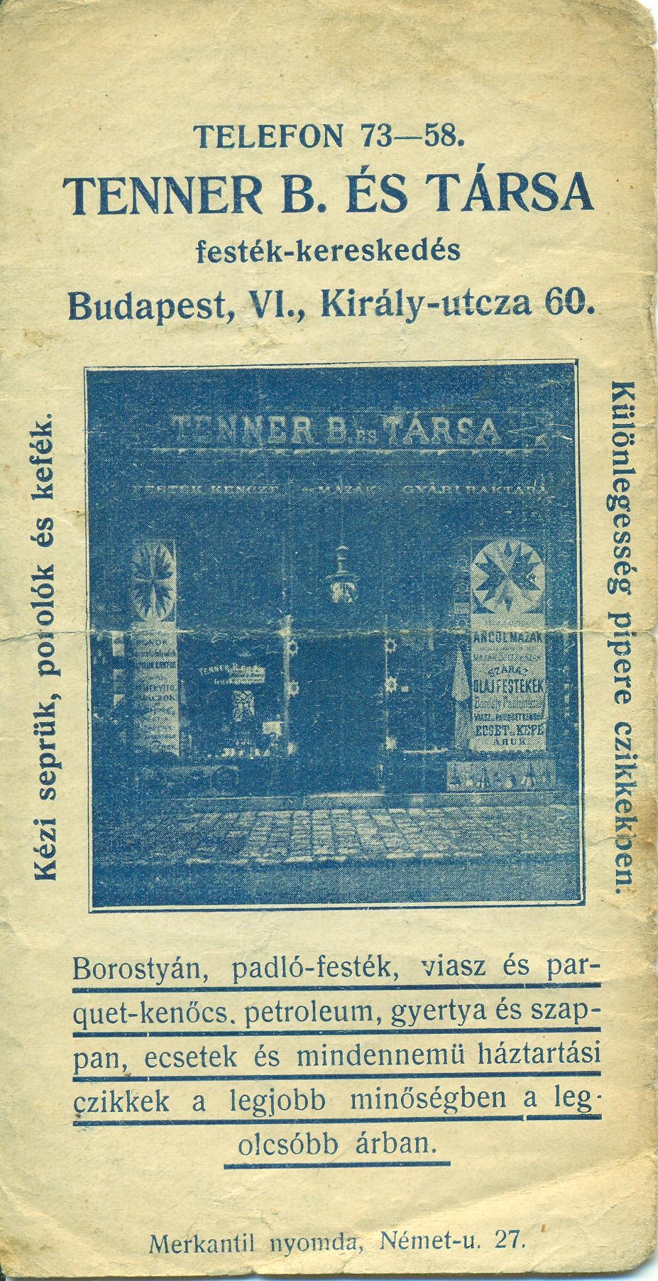 Tenner B. és Társa festék-kereskedés (Magyar Kereskedelmi és Vendéglátóipari Múzeum CC BY-NC-SA)