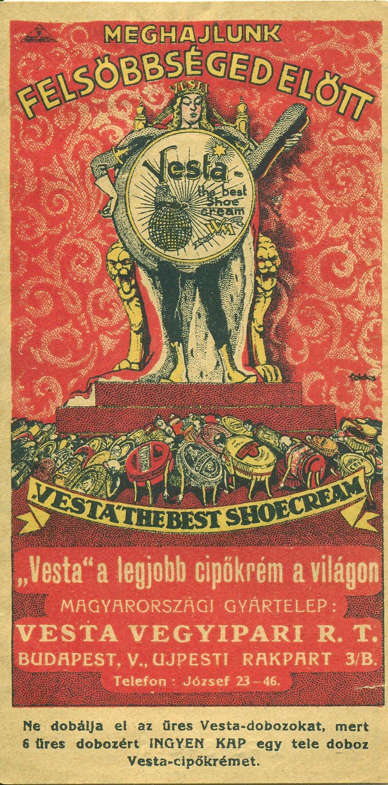 Vesta Vegyipari R.T. Vesta cipőkrém (Magyar Kereskedelmi és Vendéglátóipari Múzeum CC BY-NC-SA)