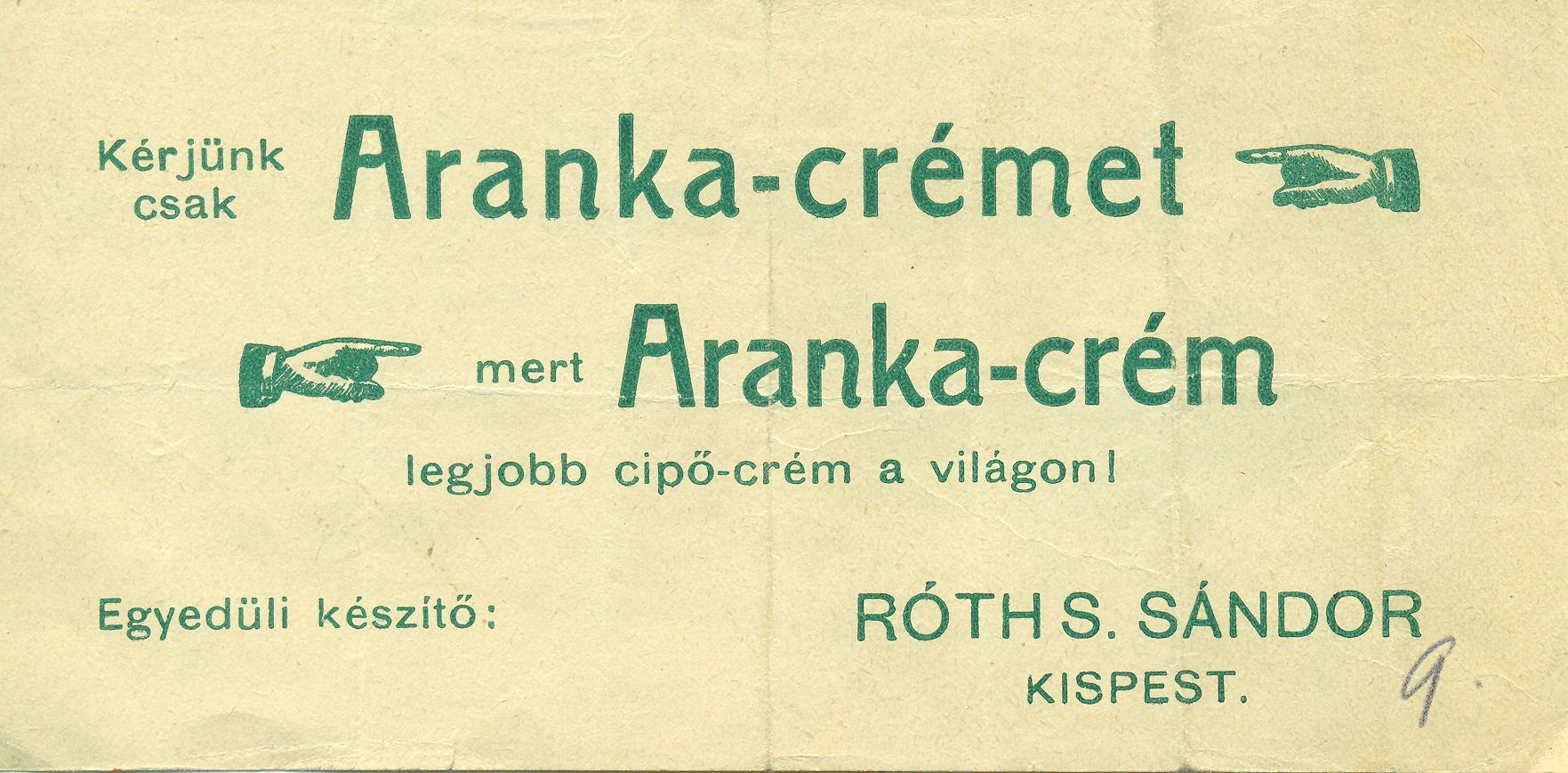Aranka-crém (Magyar Kereskedelmi és Vendéglátóipari Múzeum CC BY-NC-SA)