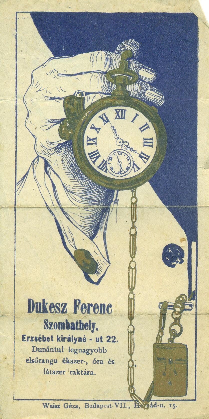 Dukesz Ferenc ékszer-, óra és látszer raktára (Magyar Kereskedelmi és Vendéglátóipari Múzeum CC BY-NC-SA)