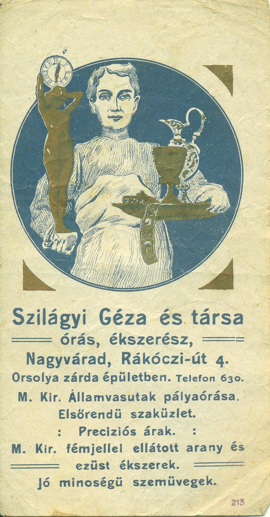 Szilágyi Géza és társa órás, ékszerész (Magyar Kereskedelmi és Vendéglátóipari Múzeum CC BY-NC-SA)