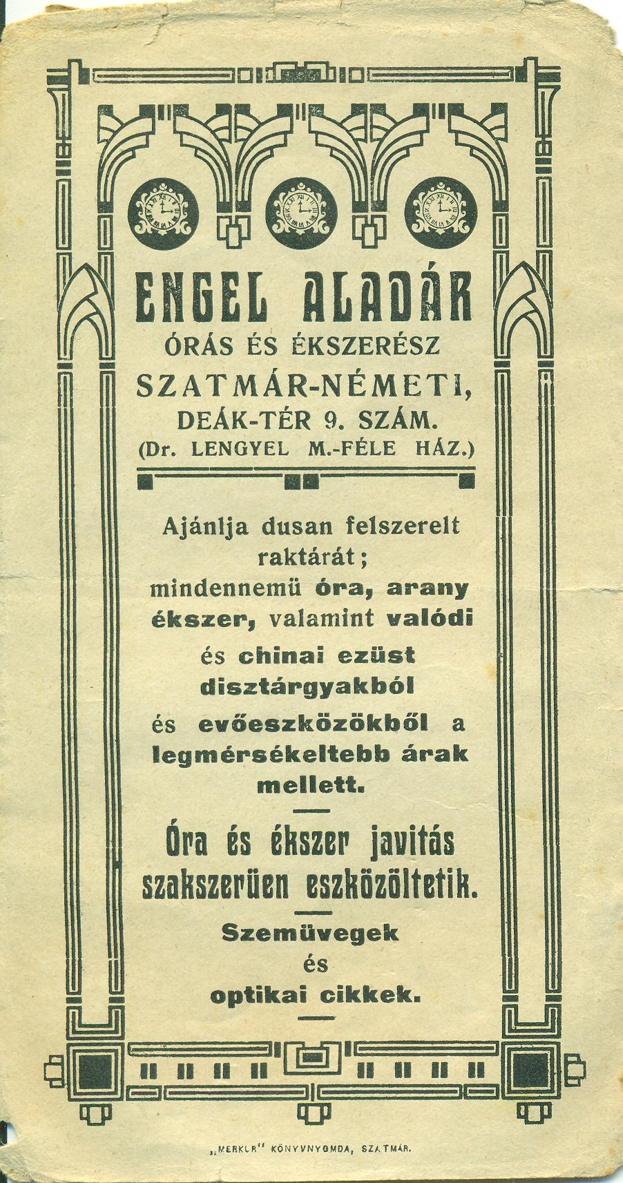 Engel Aladár órás és ékszerész (Magyar Kereskedelmi és Vendéglátóipari Múzeum CC BY-NC-SA)
