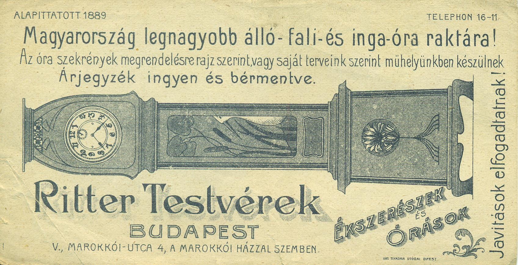 RITTER TESTVÉREK ÉKSZERÉSZEK ÉS ÓRÁSOK (Magyar Kereskedelmi és Vendéglátóipari Múzeum CC BY-NC-SA)
