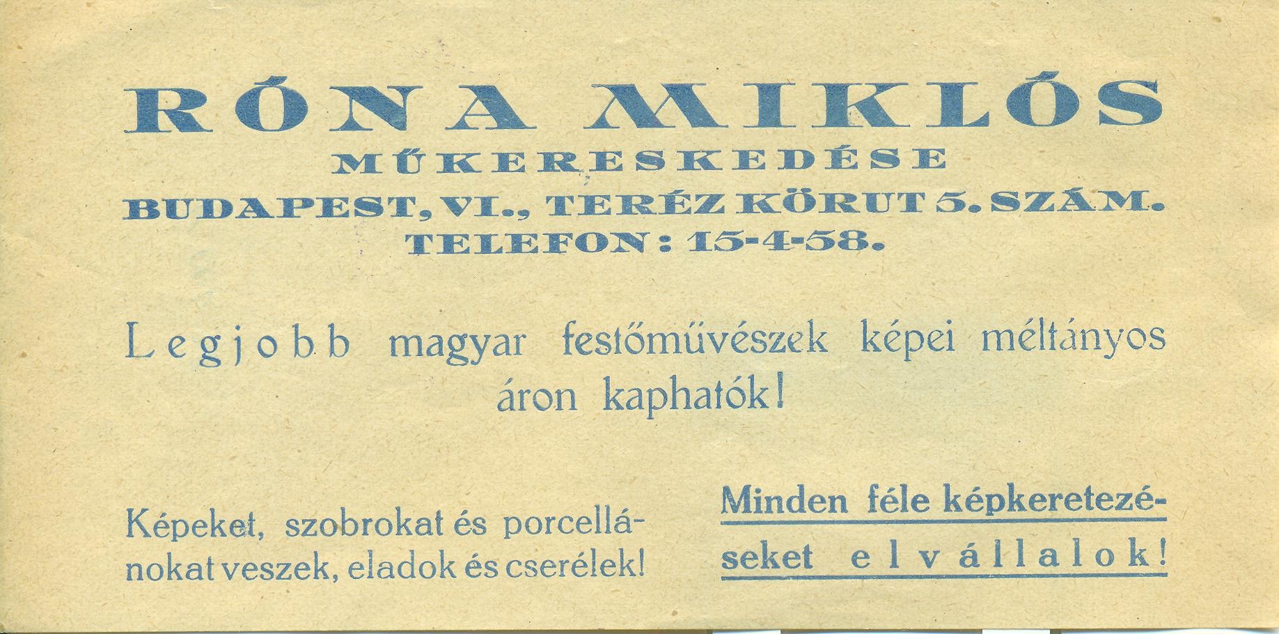 RÓNA MIKLÓS MŰKERESKEDÉSE (Magyar Kereskedelmi és Vendéglátóipari Múzeum CC BY-NC-SA)