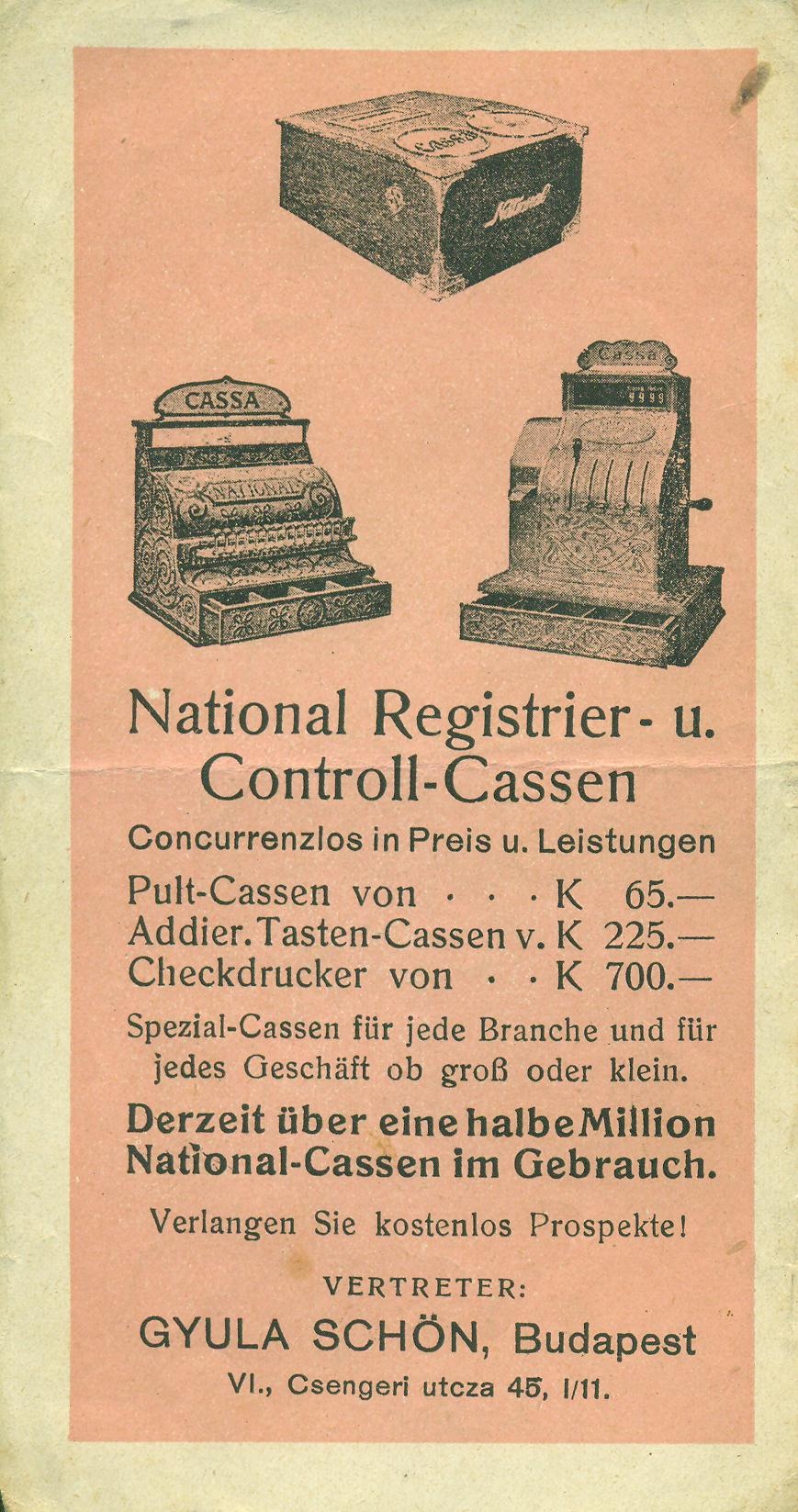 National Registrier-u. Controll - Cassen (Magyar Kereskedelmi és Vendéglátóipari Múzeum CC BY-NC-SA)