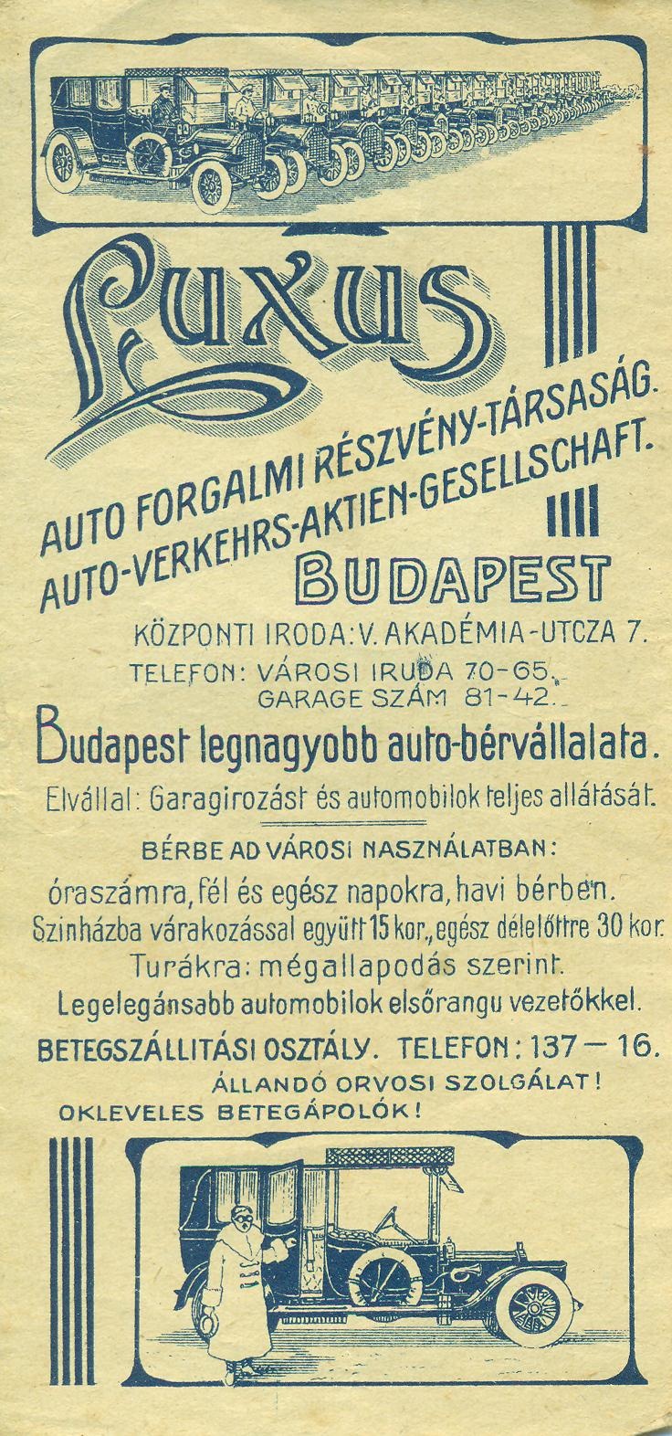 LUXUS AUTOFORGALMI RÉSZVÉNY-TÁRSASÁG (Magyar Kereskedelmi és Vendéglátóipari Múzeum CC BY-NC-SA)