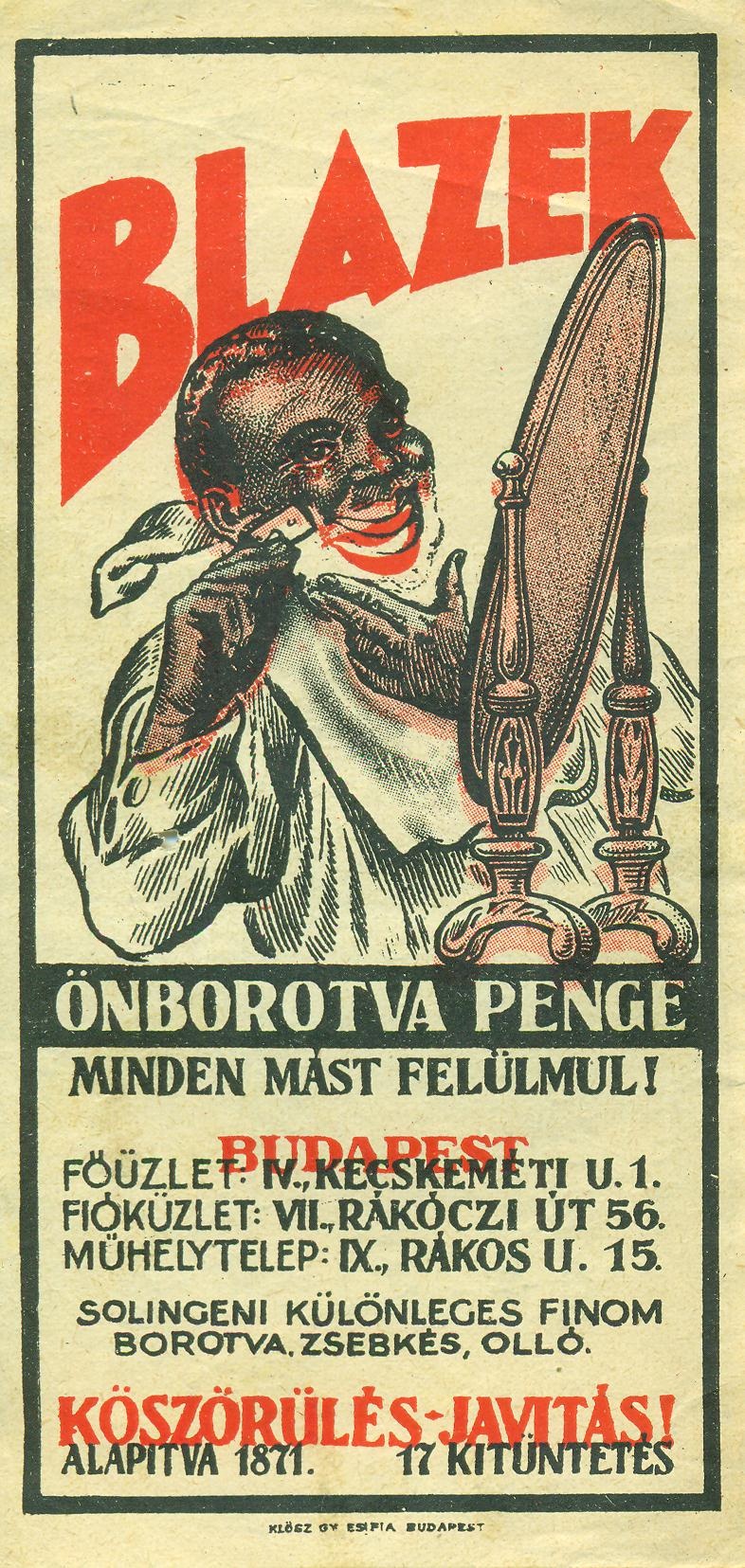 BLAZEK ÖNBOROTVA PENGE (Magyar Kereskedelmi és Vendéglátóipari Múzeum CC BY-NC-SA)