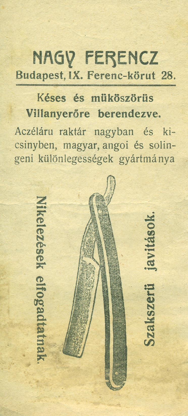 NAGY FERENCZ késes és műköszörüs (Magyar Kereskedelmi és Vendéglátóipari Múzeum CC BY-NC-SA)
