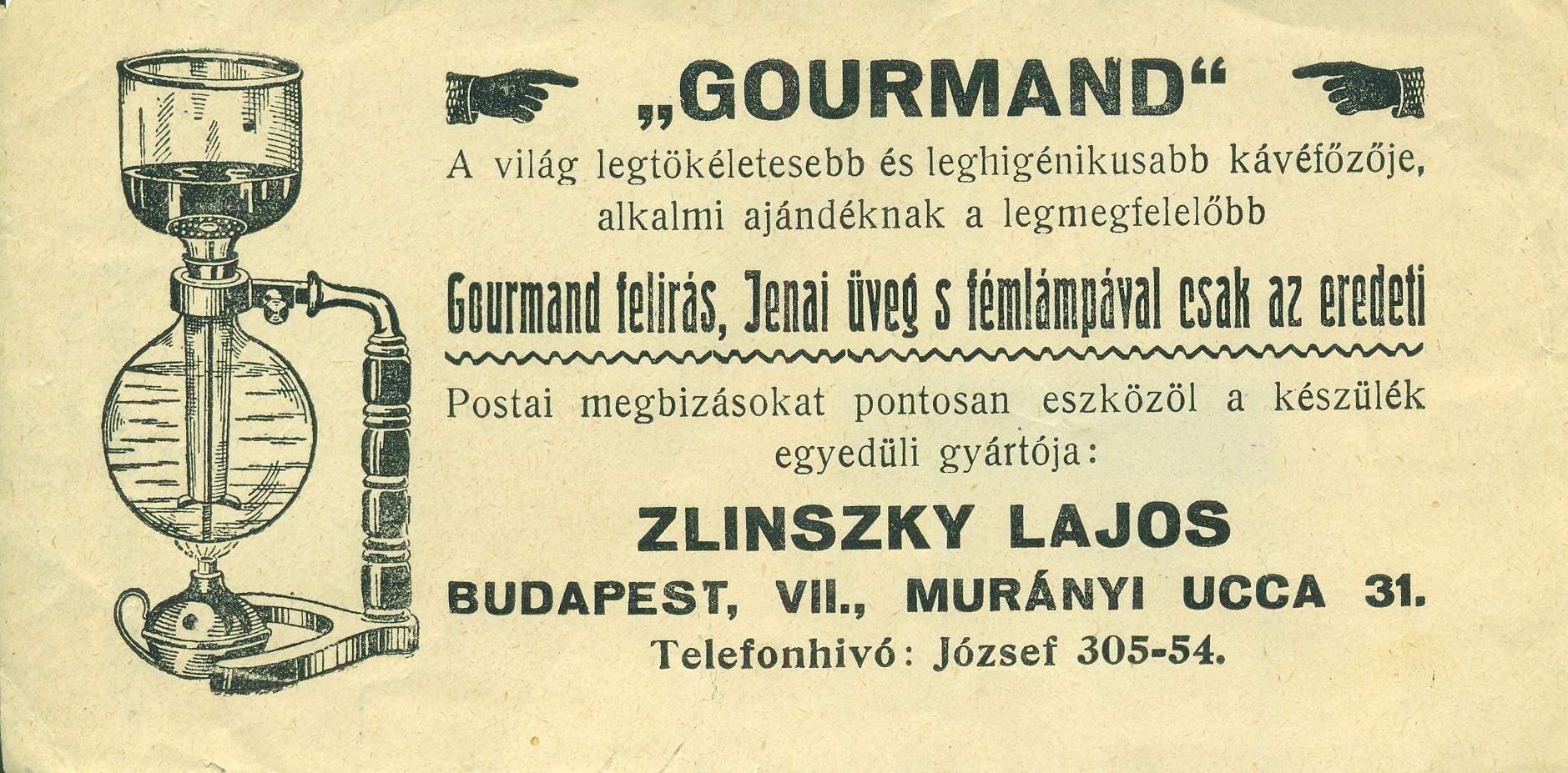 ZLINSZKY LAJOS/"GOURMAND" KÁVÉFŐZŐ (Magyar Kereskedelmi és Vendéglátóipari Múzeum CC BY-NC-SA)