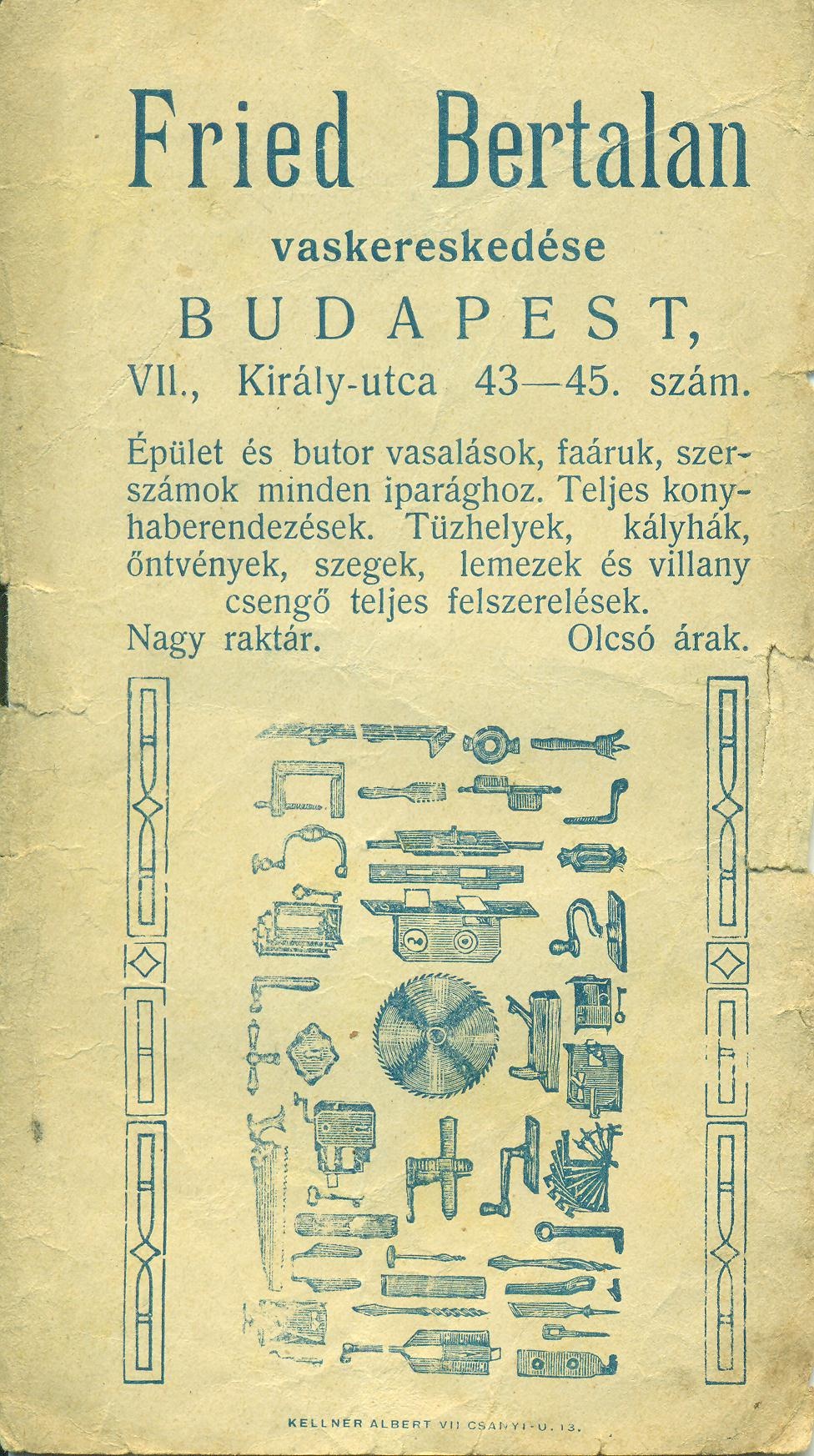 Fried Bertalan vaskereskedés (Magyar Kereskedelmi és Vendéglátóipari Múzeum CC BY-NC-SA)