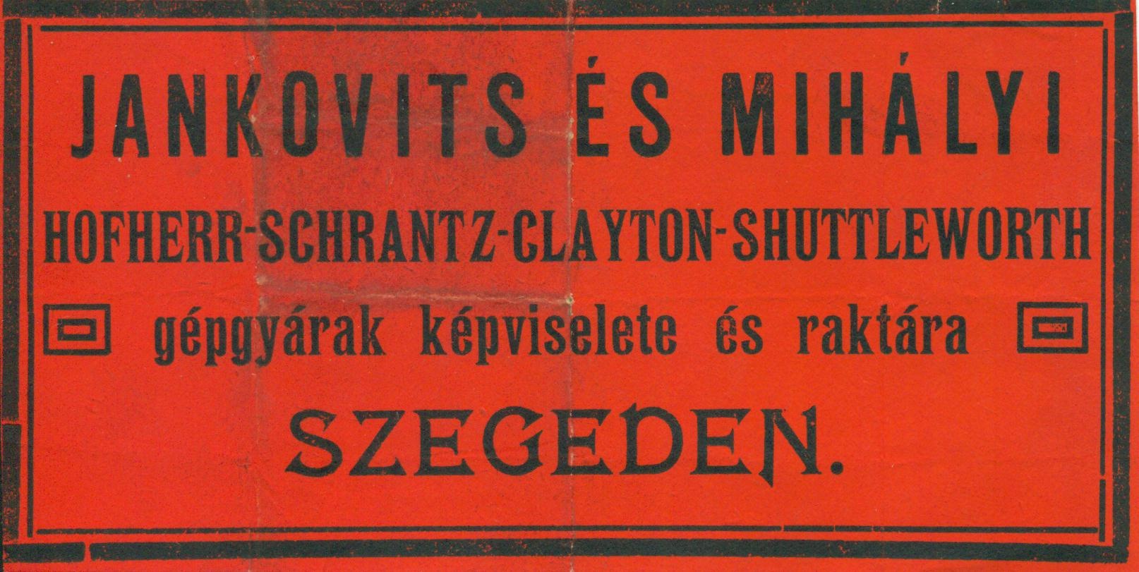 JANKOVITS ÉS MIHÁLYI gépgyárak képviselete és raktára (Magyar Kereskedelmi és Vendéglátóipari Múzeum CC BY-NC-SA)