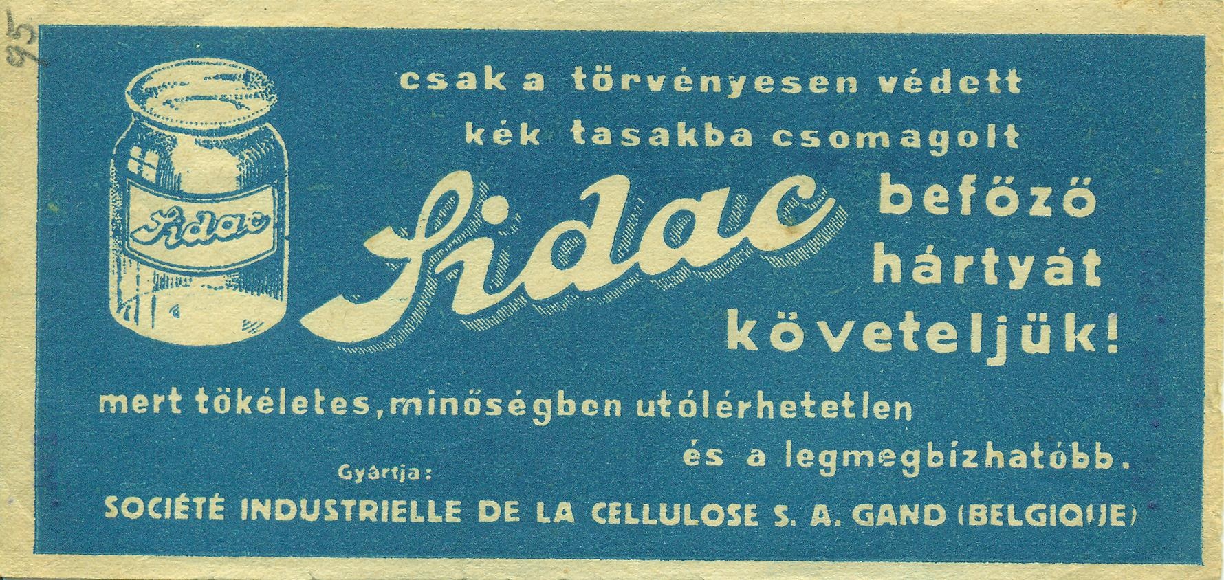 Sidac befőző hártya (Magyar Kereskedelmi és Vendéglátóipari Múzeum CC BY-NC-SA)