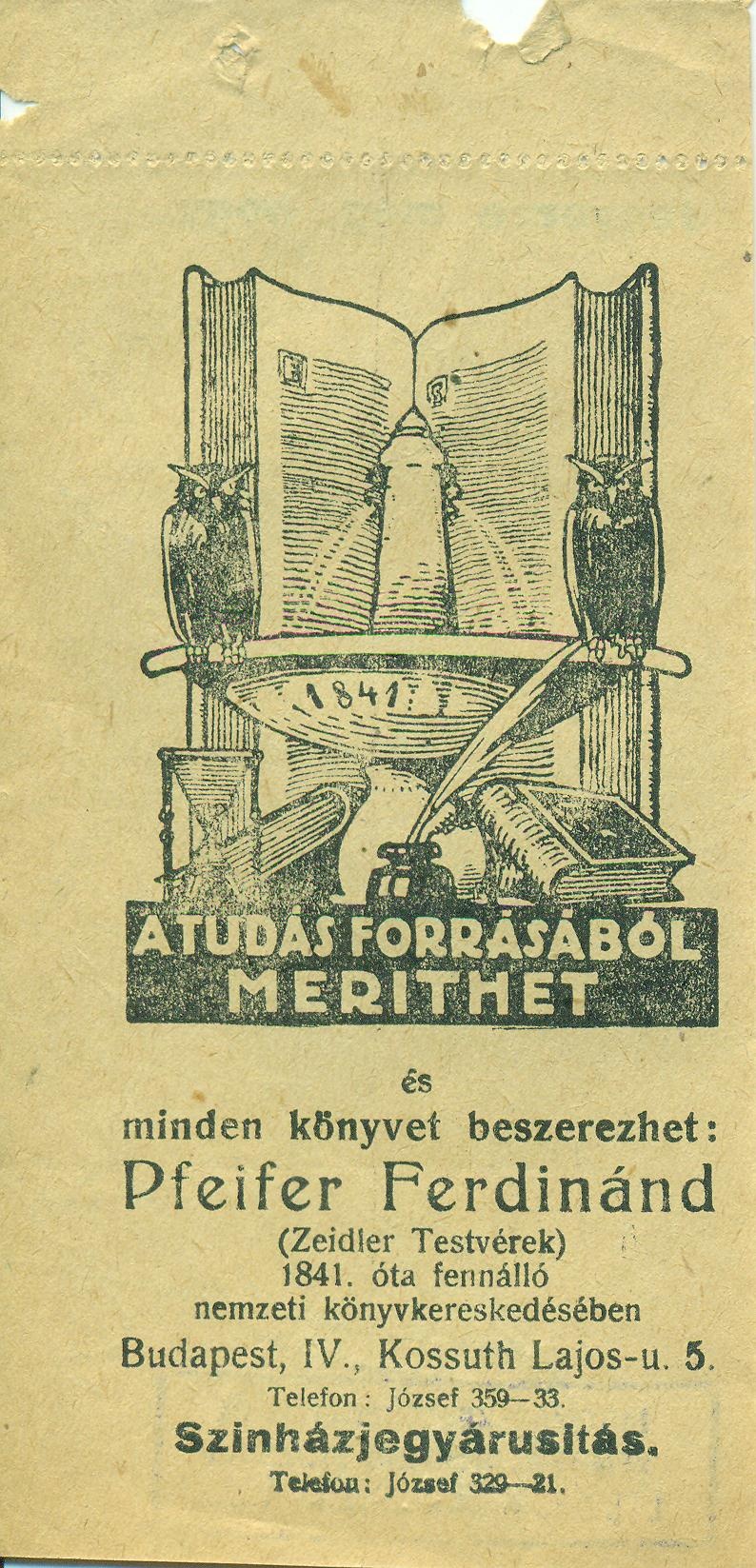 Pfeifer Ferdinánd könyvkereskedő (Magyar Kereskedelmi és Vendéglátóipari Múzeum CC BY-NC-SA)