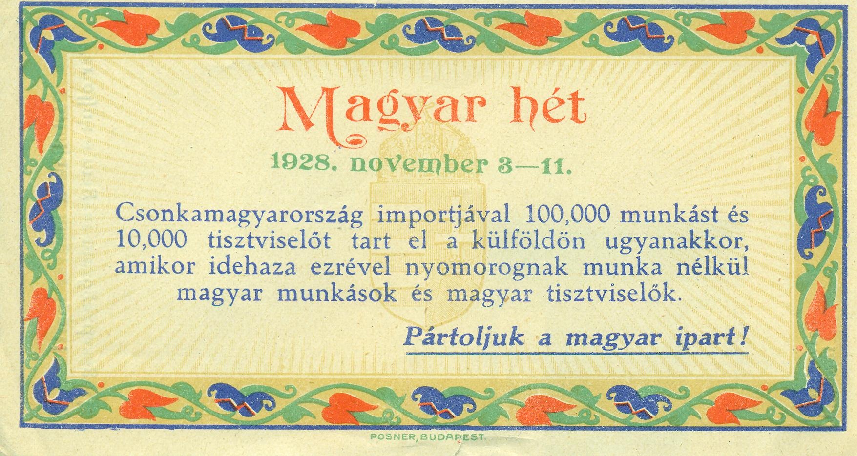 Magyar hét 1928. november 3-11. (Magyar Kereskedelmi és Vendéglátóipari Múzeum CC BY-NC-SA)