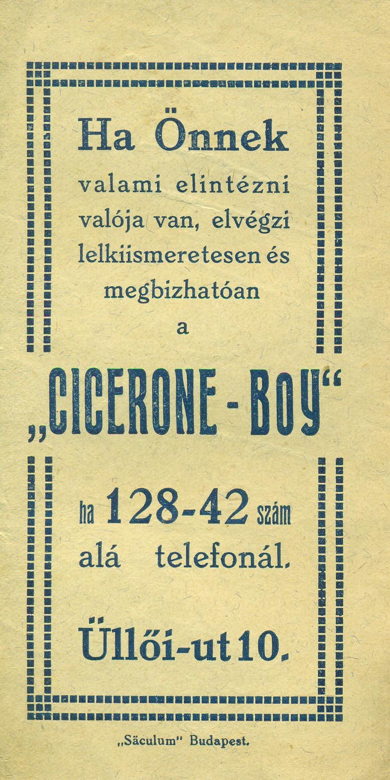 "CICERONE - BOY" (Magyar Kereskedelmi és Vendéglátóipari Múzeum CC BY-NC-SA)