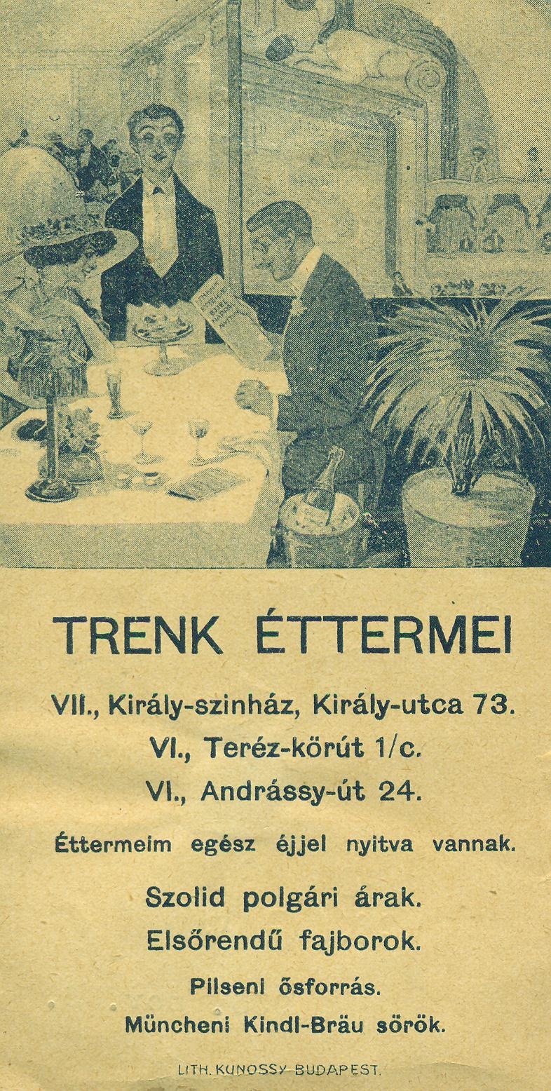 TRENK ÉTTERMEI (Magyar Kereskedelmi és Vendéglátóipari Múzeum CC BY-NC-SA)