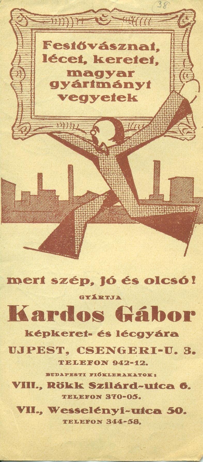 Kardos Gábor képkeret- és lécgyára (Magyar Kereskedelmi és Vendéglátóipari Múzeum CC BY-NC-SA)
