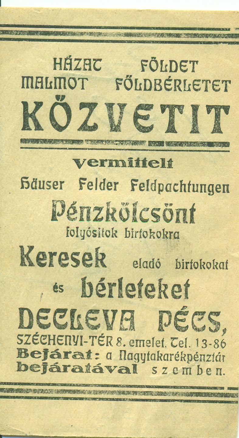 DECLEVA PÉCS (Magyar Kereskedelmi és Vendéglátóipari Múzeum CC BY-NC-SA)