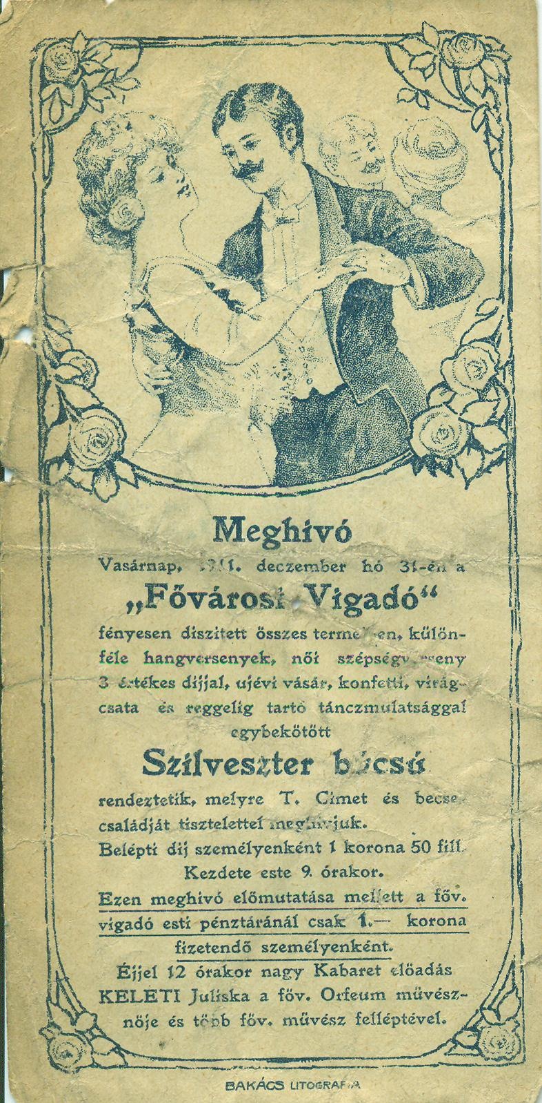 MEGHÍVÓ - "Fővárosi Vigadó" Szilveszteri búcsú (Magyar Kereskedelmi és Vendéglátóipari Múzeum CC BY-NC-SA)