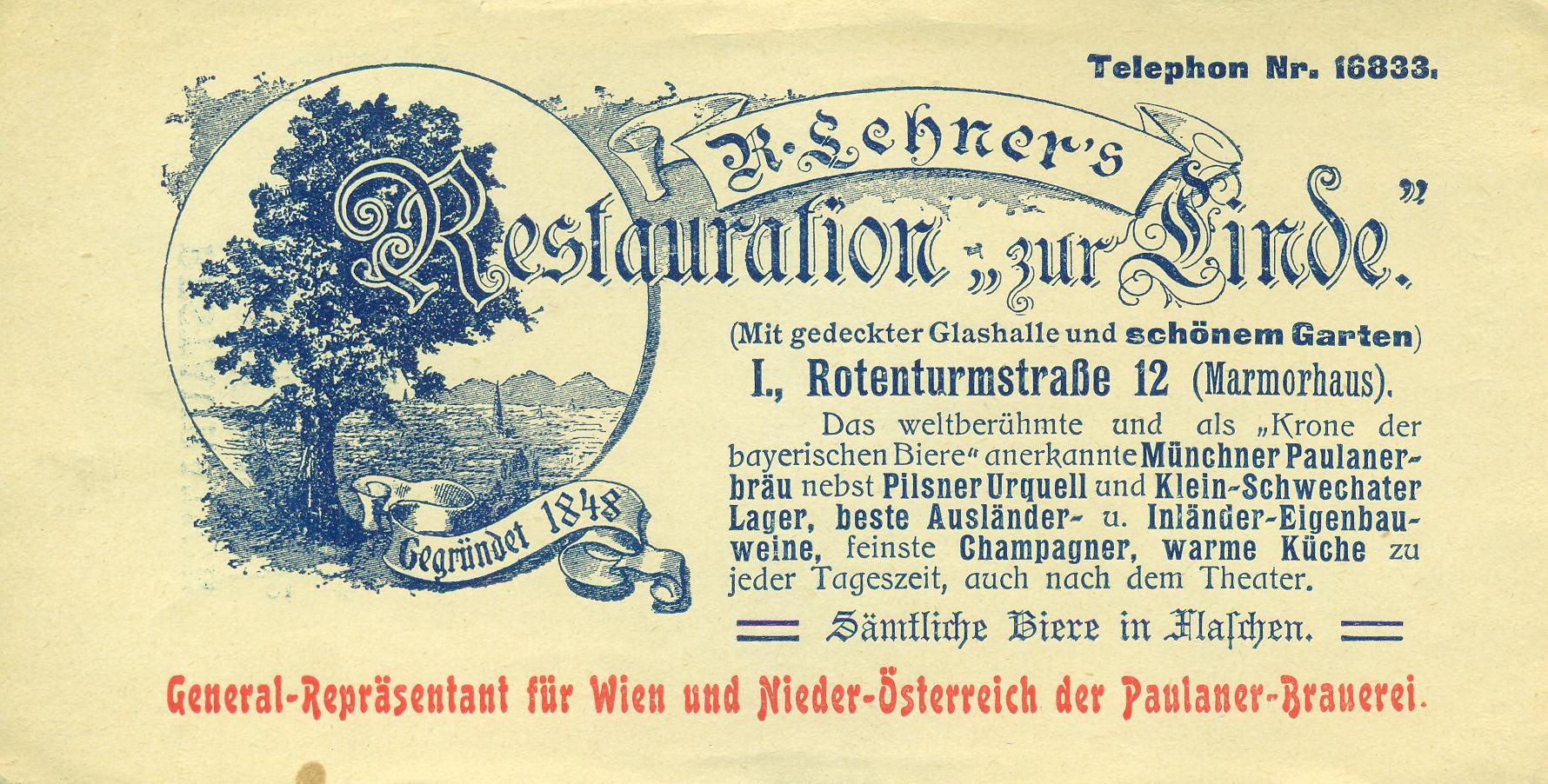 RESTAURATION  "zur Linde" (Magyar Kereskedelmi és Vendéglátóipari Múzeum CC BY-NC-SA)