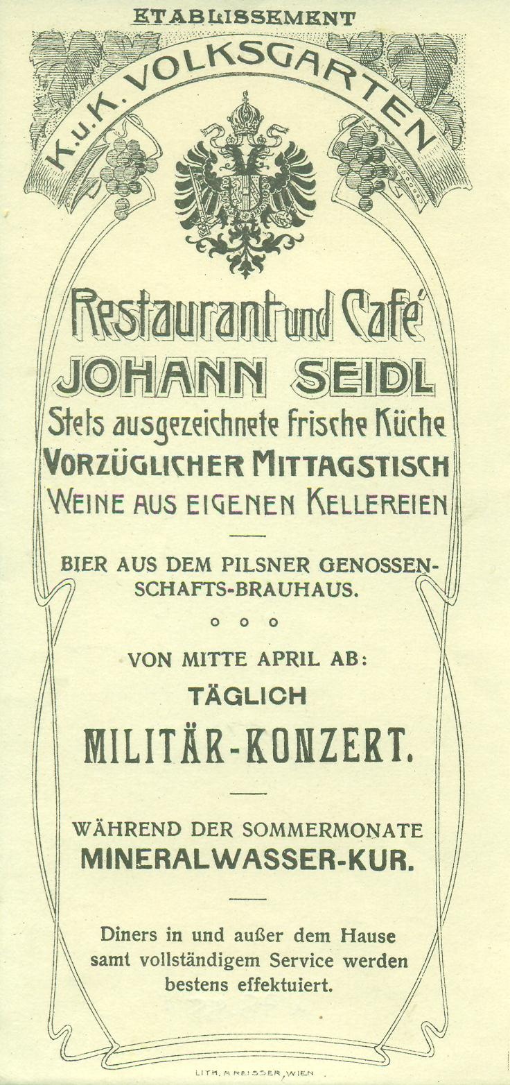 Restaurant und Café JOHANN SEIDL (Magyar Kereskedelmi és Vendéglátóipari Múzeum CC BY-NC-SA)