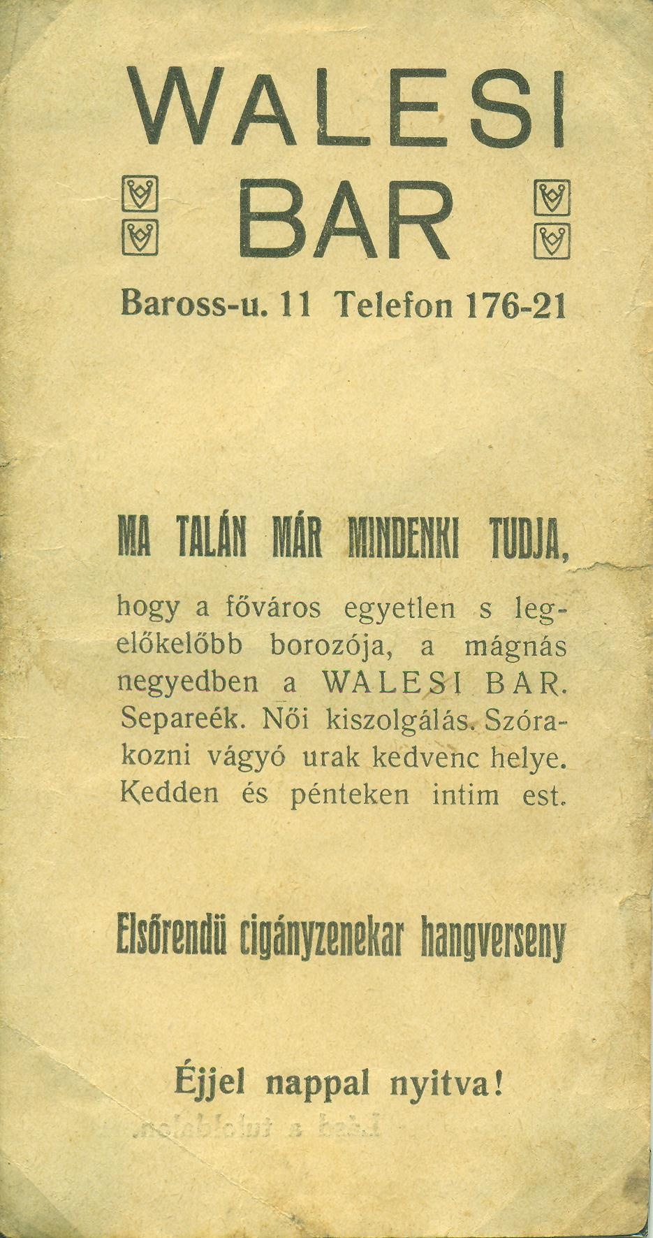 WALESI BAR (Magyar Kereskedelmi és Vendéglátóipari Múzeum CC BY-NC-SA)