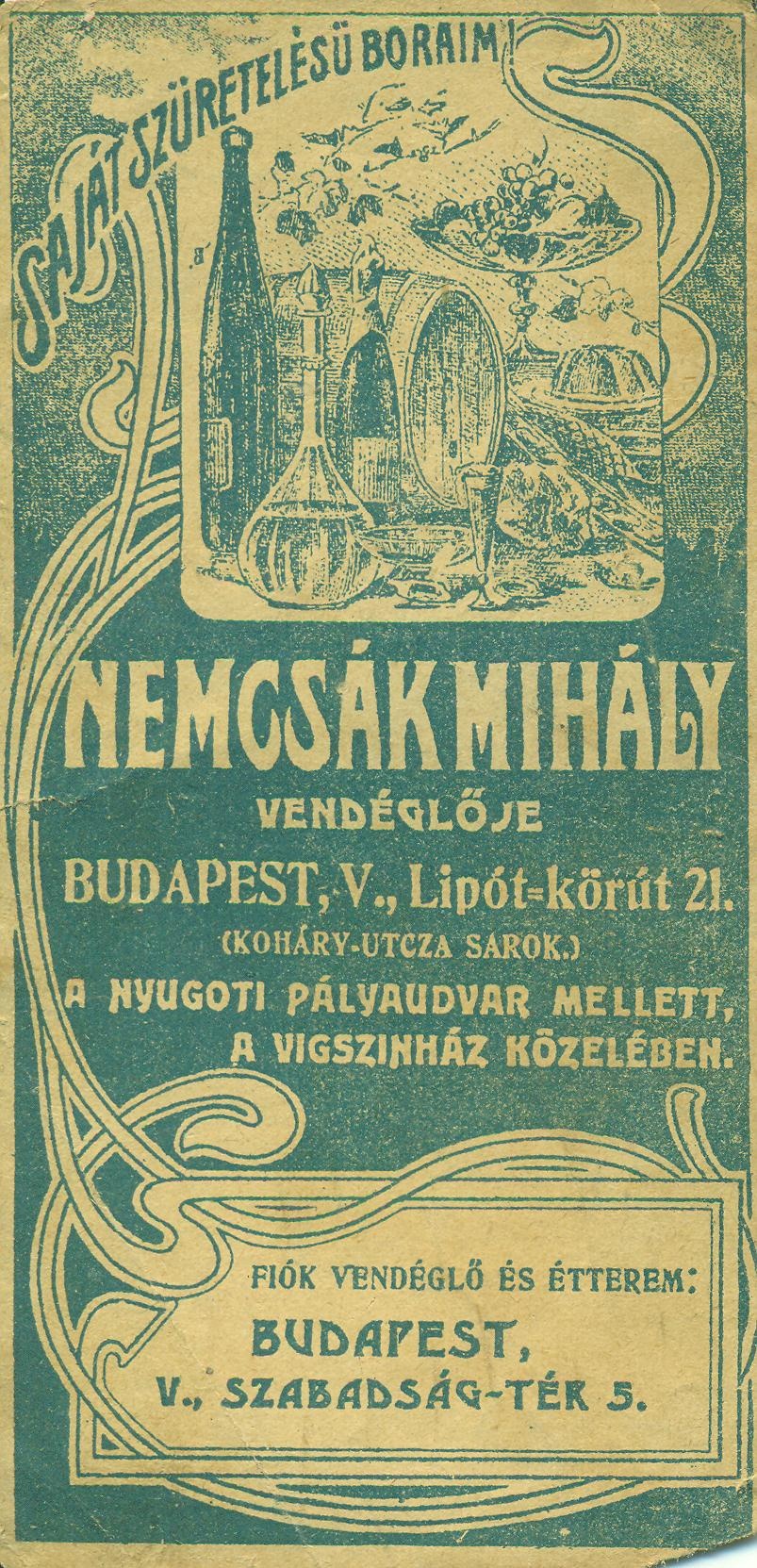NEMCSÁK MIHÁLY VENDÉGLŐJE (Magyar Kereskedelmi és Vendéglátóipari Múzeum CC BY-NC-SA)