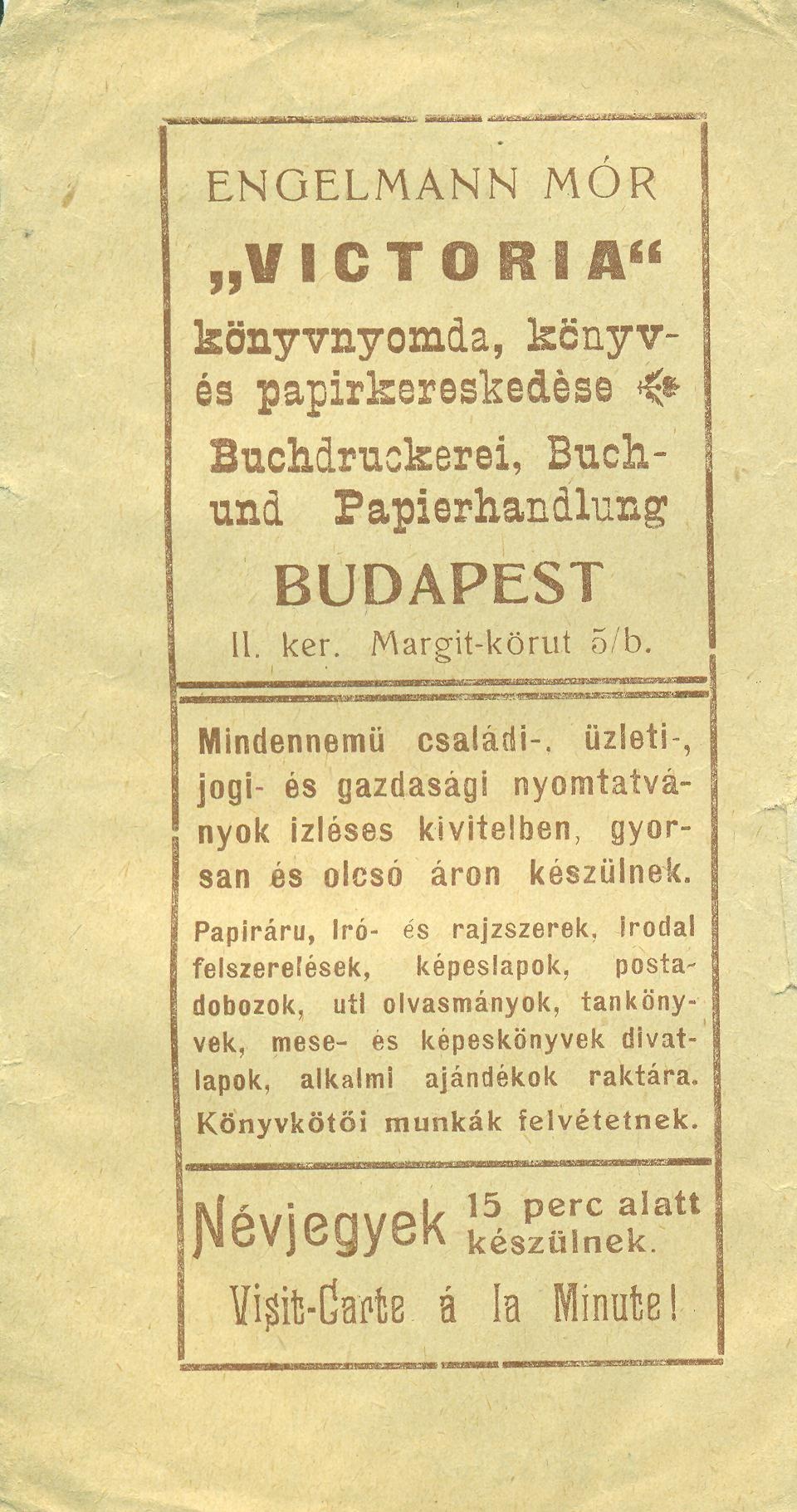 ENGELMANN MÓR "VICTORIA" / "Budai Mátyás Király Pincze" (Magyar Kereskedelmi és Vendéglátóipari Múzeum CC BY-NC-SA)