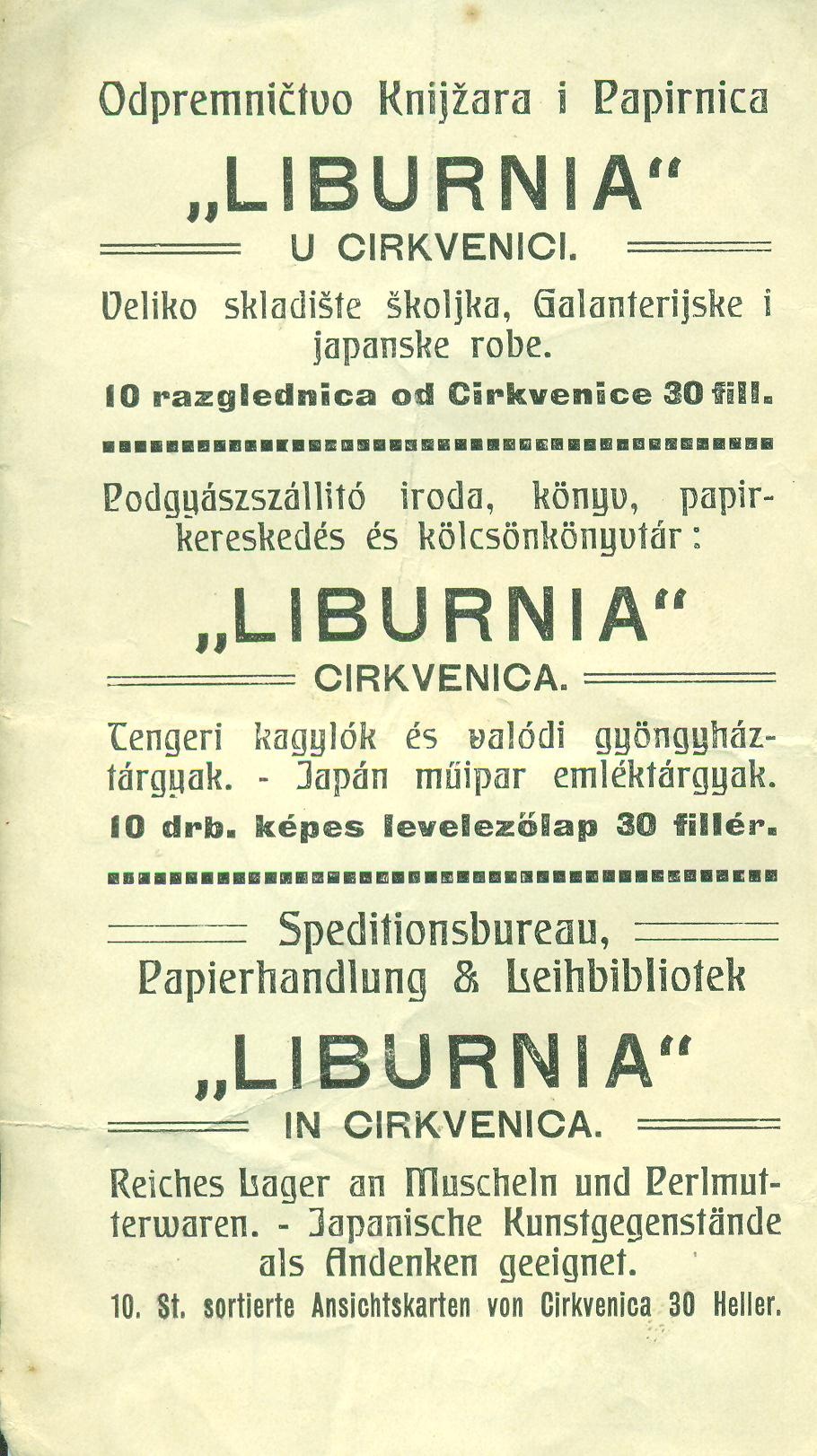 "LIBURNIA" Podgyászszállító iroda, könyv, papírkereskedés és kölcsönkönyvtár (Magyar Kereskedelmi és Vendéglátóipari Múzeum CC BY-NC-SA)