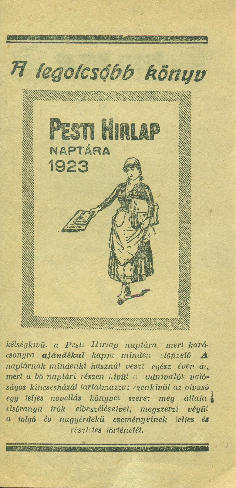 PESTI HÍRLAP NAPTÁRA 1923 (Magyar Kereskedelmi és Vendéglátóipari Múzeum CC BY-NC-SA)