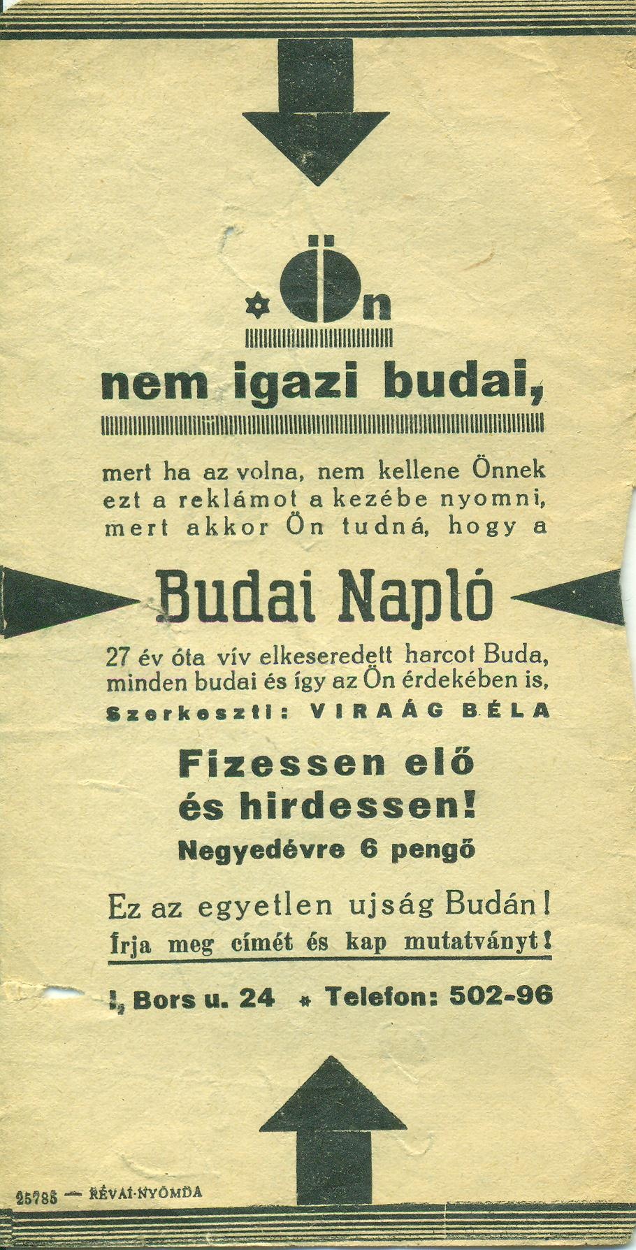 BUDAI NAPLÓ (Magyar Kereskedelmi és Vendéglátóipari Múzeum CC BY-NC-SA)
