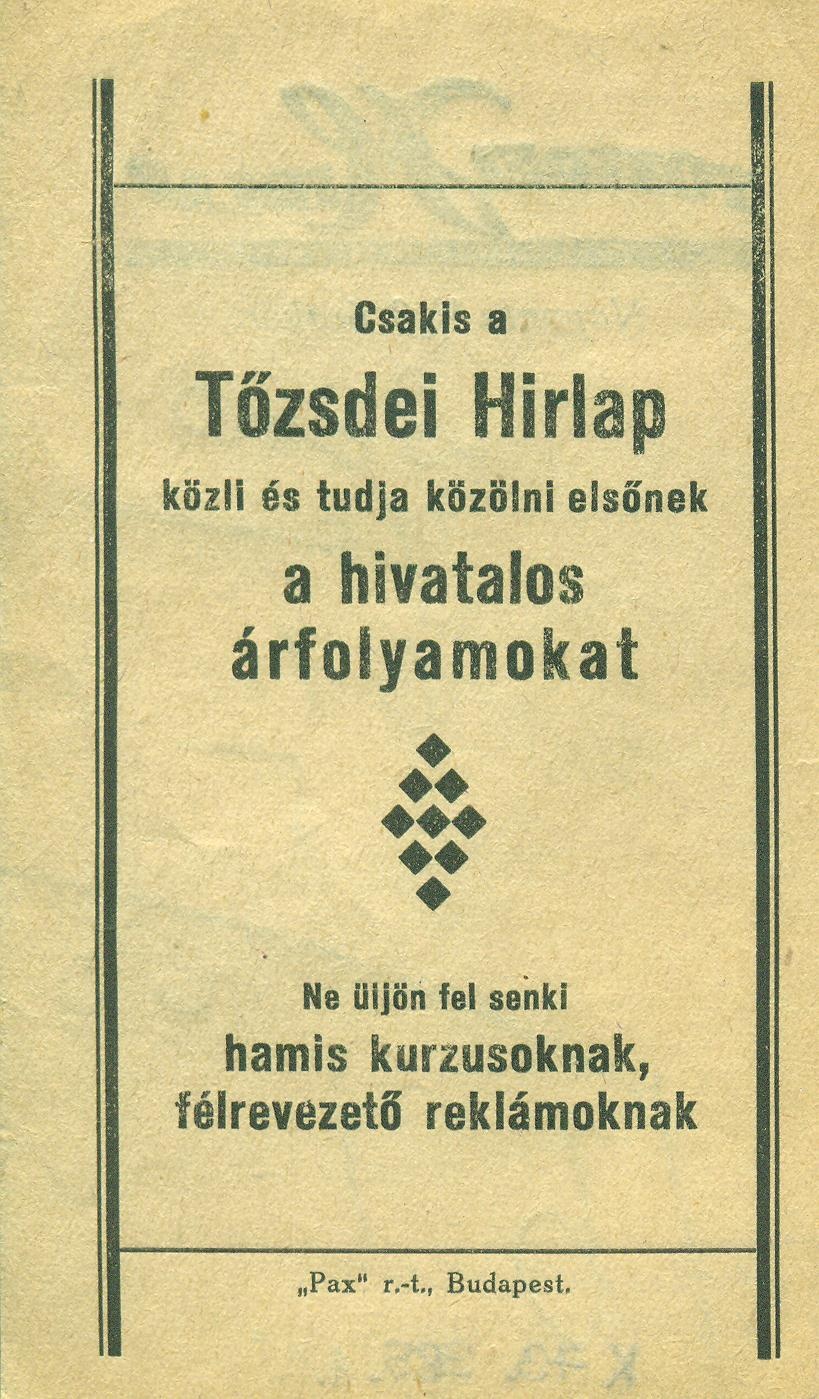 TŐZSDEI HIRLAP (Magyar Kereskedelmi és Vendéglátóipari Múzeum CC BY-NC-SA)
